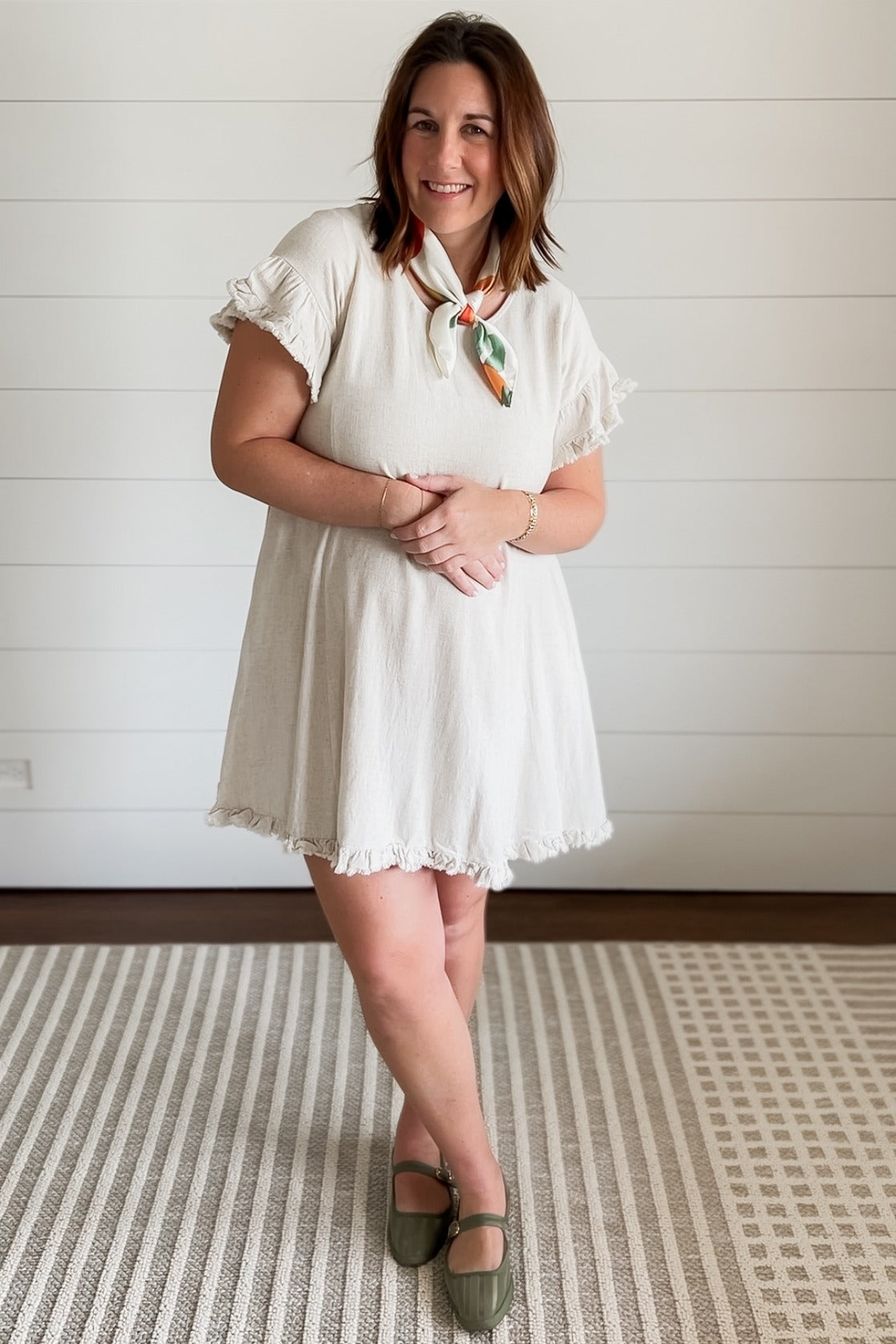 Beige Fringe Linen Maternity Dress for Women - Comfortable Summer Pregnancy Outfit for Beach, Vacation & Photoshoots