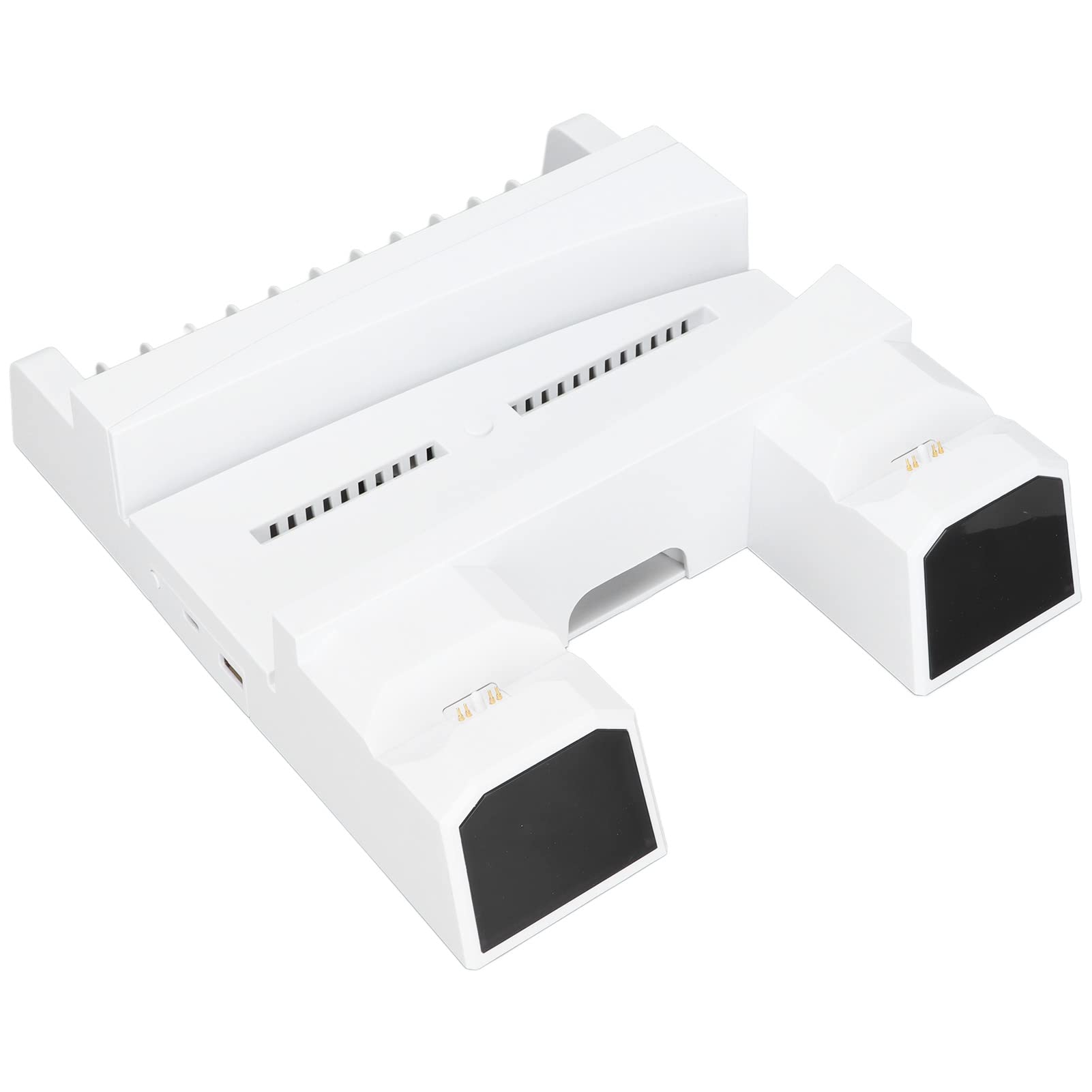 PS5 Cooling Fan Stand with 3-Speed Adjustable Bracket, USB Charging Port & Dual Controller Dock - 12 Game Card Holder for PS5 Digital/Disc Edition (White) - Perfect for Gaming Marathons & Console Protection