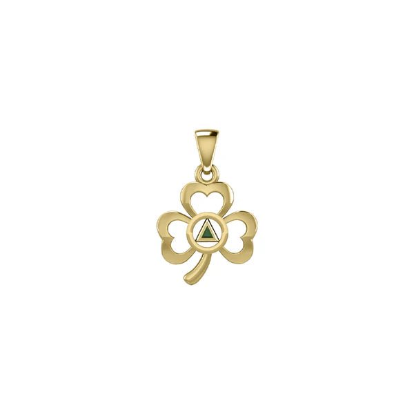 Celtic Shamrock 14K Yellow Gold Pendant with Inlaid Recovery Symbol - Irish Jewelry for Women, St. Patrick's Day Gift, Recovery & Sobriety Necklace