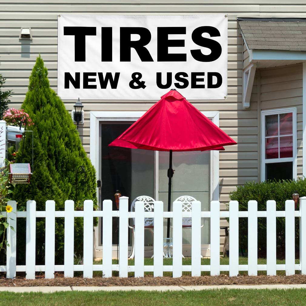 Vinyl Banner - Durable Weatherproof Outdoor Sign for Auto Repair Shops & Industrial Yards - Multiple Sizes (16x40 Inches) with 4 Grommets - Perfect for Car Tires, Black Automotive Signs & Used Vehicle Displays