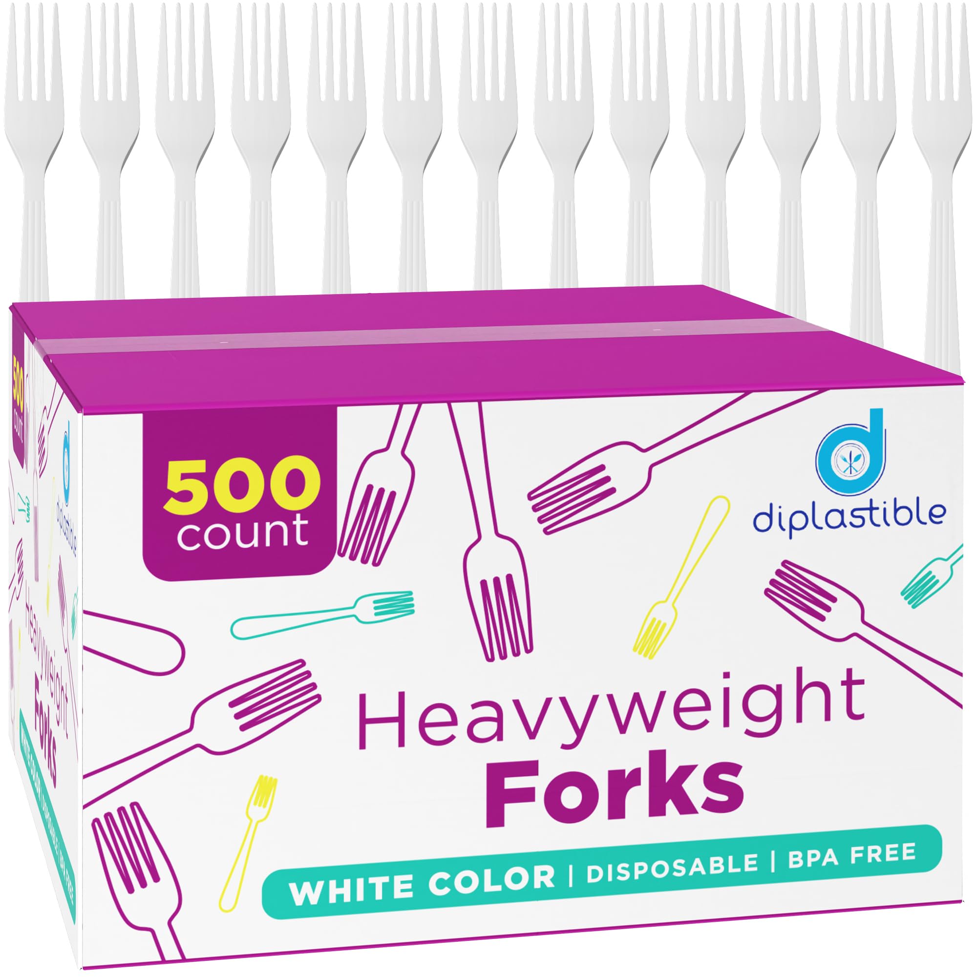 500 Count Heavyweight Disposable White Plastic Forks - Bulk Party Pack, Durable Salad Forks for Weddings, BBQs, Picnics, Catering & Home Use | BPA-Free Plastic Cutlery for Events, Travel & Everyday Dining