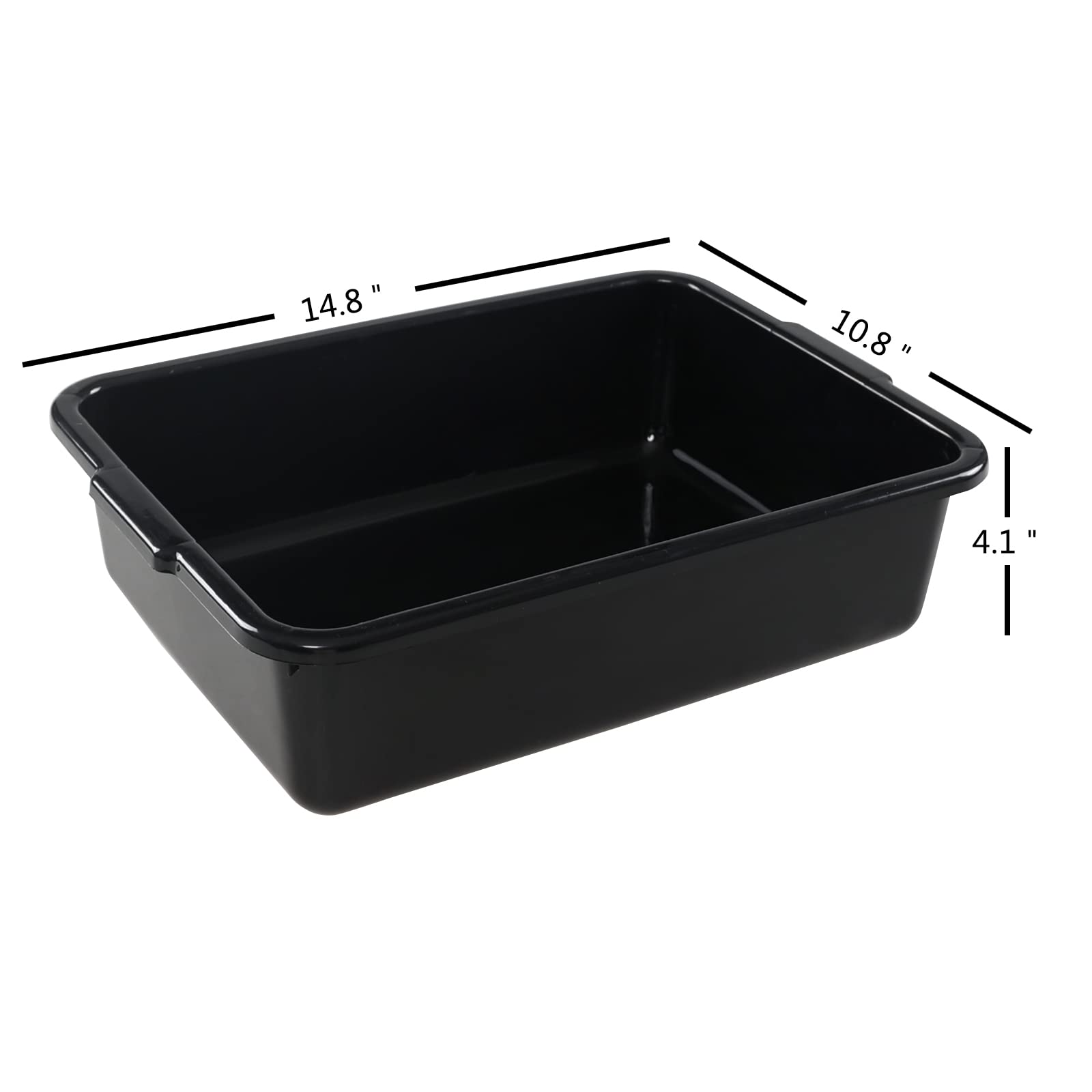 5-Pack 8L Commercial Bus Tubs / Totes - Heavy Duty Black Plastic Utility Storage Boxes for Restaurant, Kitchen, and Retail Organization