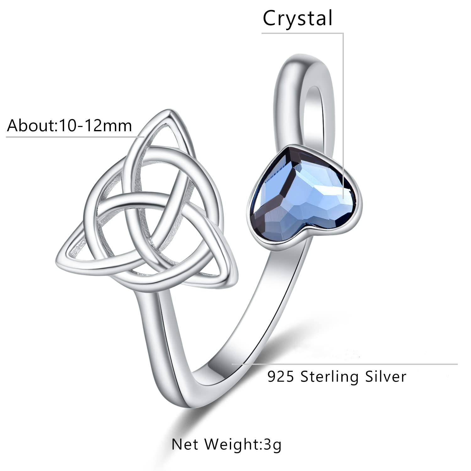 Celtic Knot Rings for Women - Sterling Silver Trinity Ring with Crystal, Irish Jewelry Gift for Her | Perfect for Weddings, Anniversaries & Special Occasions