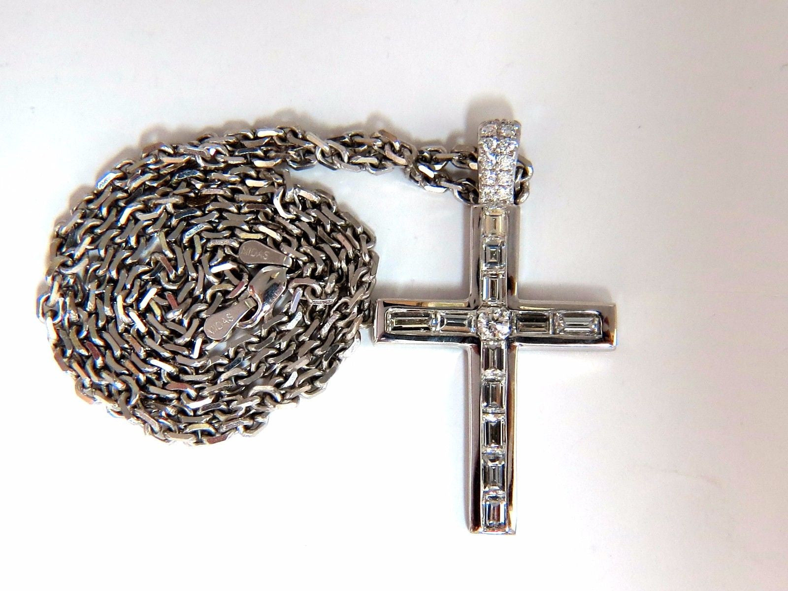 2.40ct Natural Diamond Baguette & Round Cross Pendant Necklace in 14K Gold - Perfect for Weddings, Anniversaries & Special Occasions