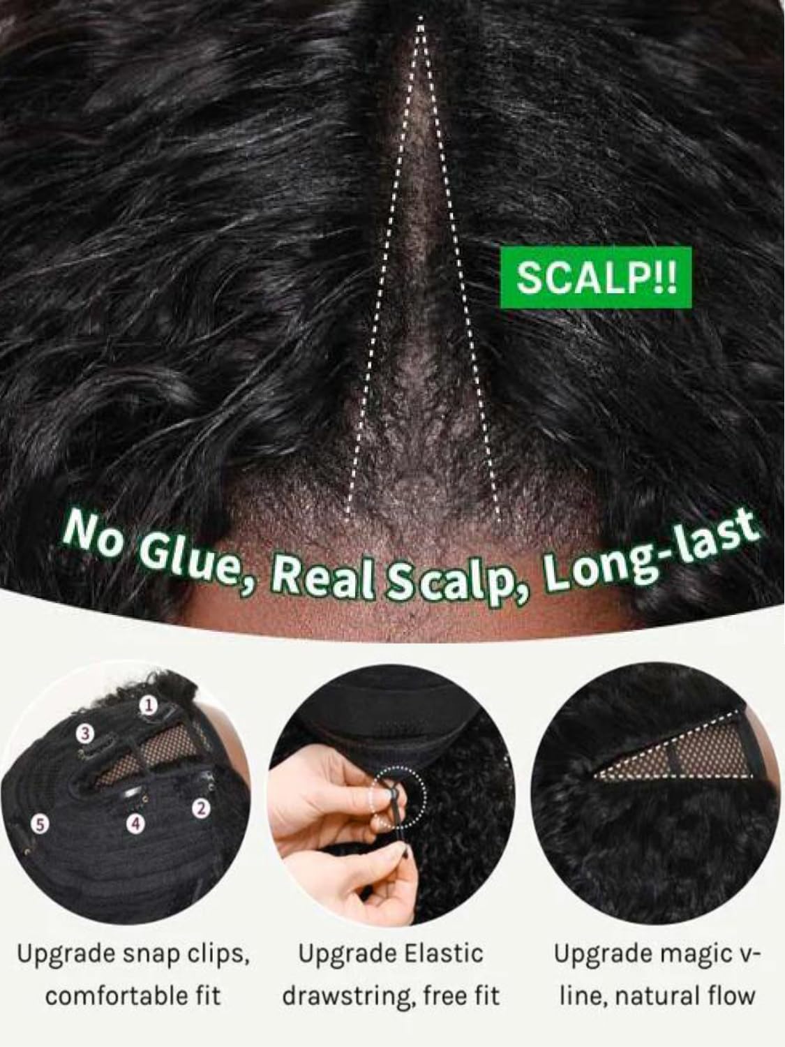 KLAIYI EasiContour V Part Human Hair Wig - Body Wave Glueless U Part Wig | No Leave Out, No Gel, Clip-in Half Wig | V Shape Pull & Go | Beginner Friendly, Ready to Wear | Natural Black Color 150% Density 14 Inch | Perfect for Daily Wear, Parties & Special Occasions