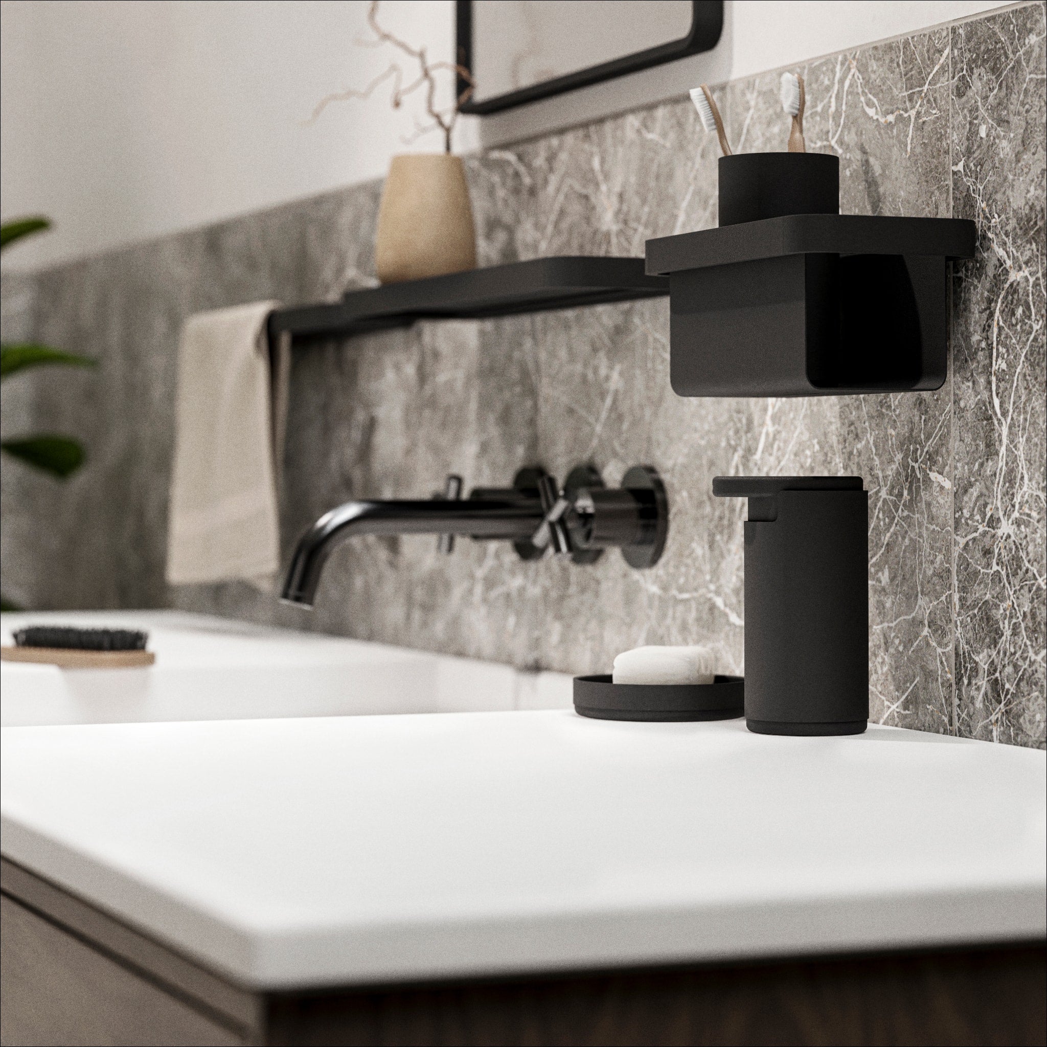 ZONE DENMARK 200ml Black Rim Soap Dispenser - Modern Bathroom & Kitchen Liquid Soap Pump for Home, Office, and Restaurant Use