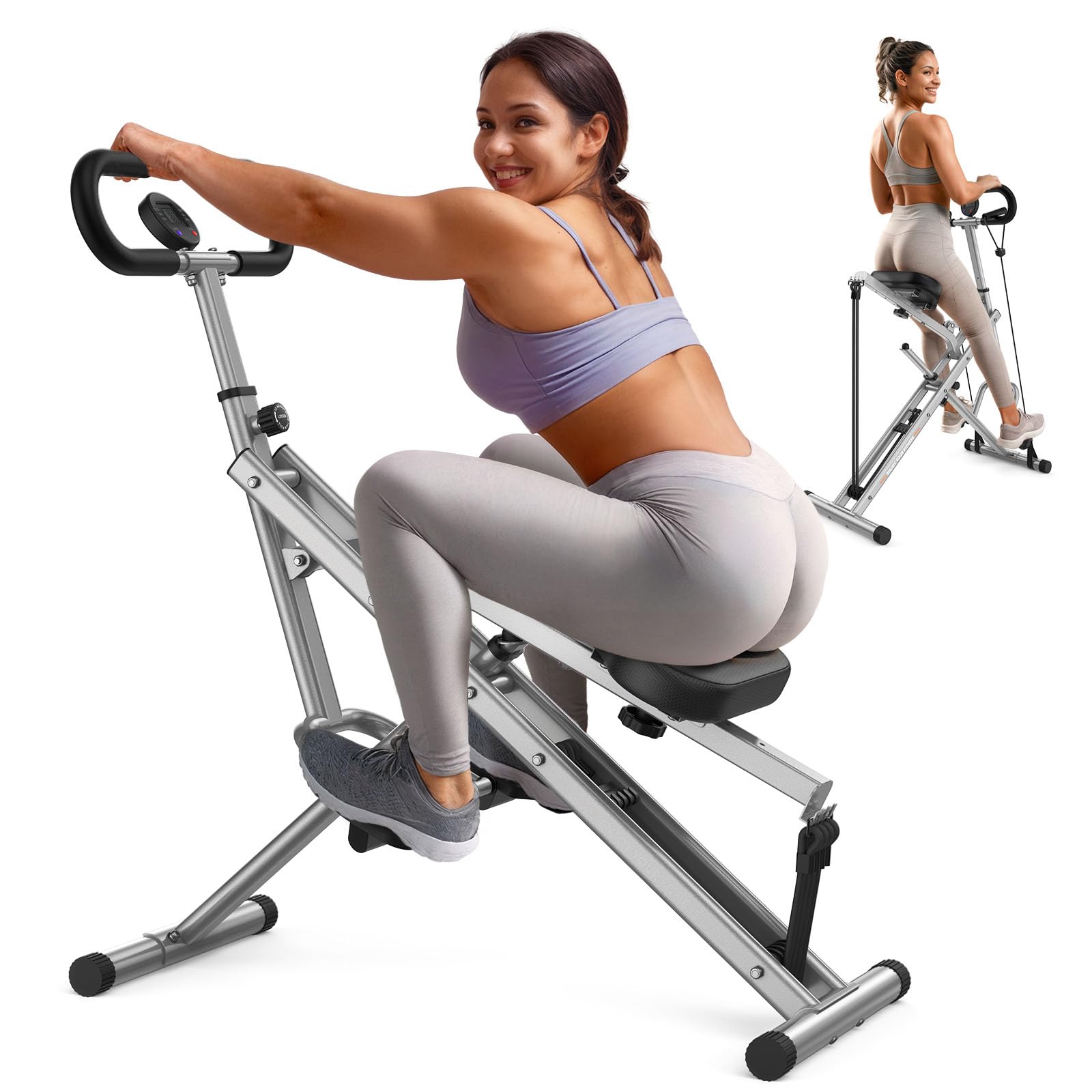 Foldable Pink Squat Machine for Home Gym - 330lbs Capacity, Adjustable 4 Resistance Bands, Rodeo Core Trainer for Glutes, Thighs & Abs - Perfect for Butt Workouts, Leg Press & Hip Thrust Exercises | Compact Design for Small Spaces & Full-Body Training