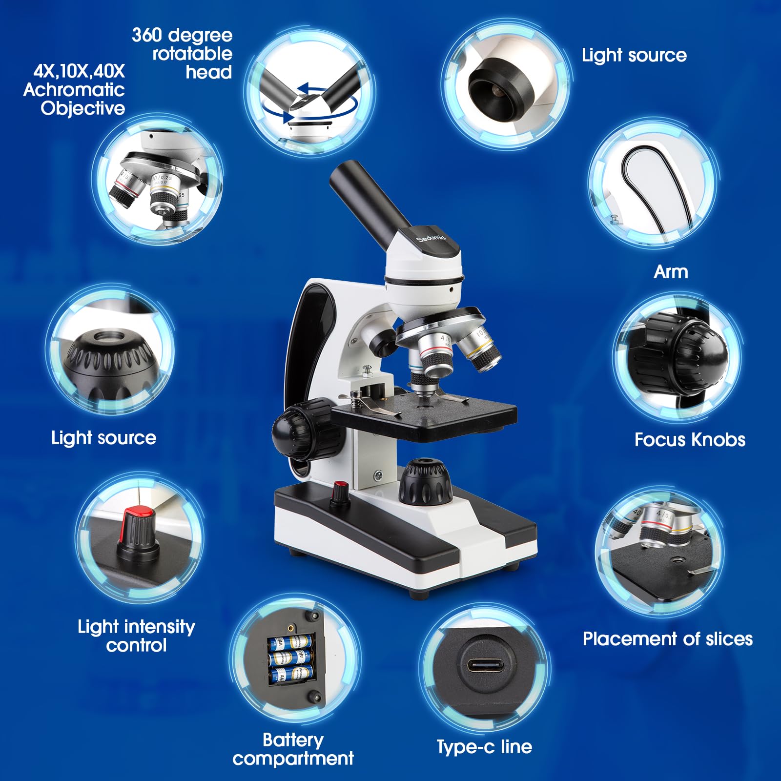 40X-2000X Compound Monocular Microscope for Adults & Kids - Professional Student Microscope for School Lab, Home Education with Slides Set & Phone Adapter - Perfect for Science Experiments, Biology Studies & STEM Learning