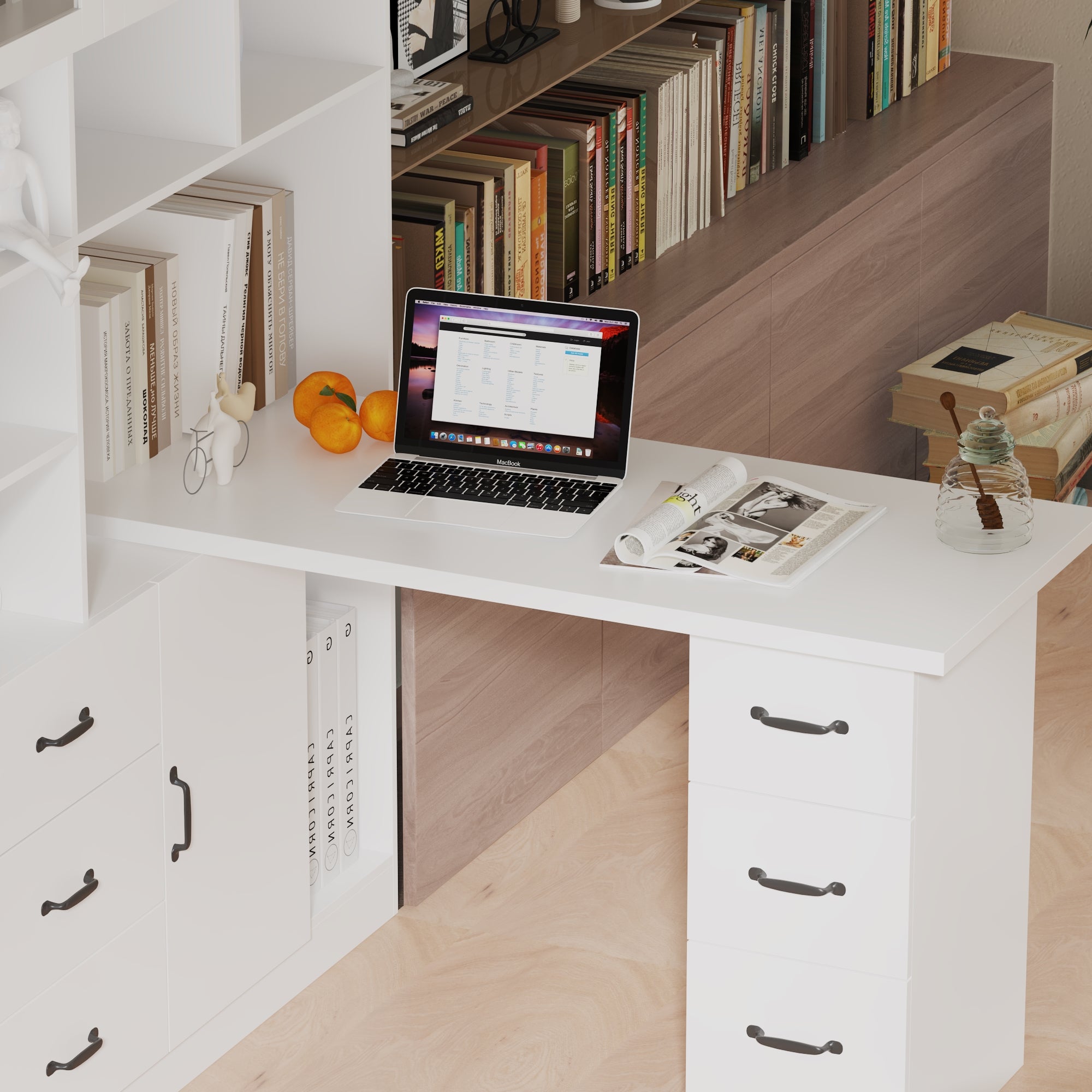 Modern L-Shaped Computer Desk with Storage Cabinet - Home Office Workstation for Small Spaces, Gaming & Study (Espresso Brown)