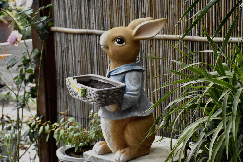 Large Rabbit Garden Statues - Outdoor Bunny Flowerpot Decor for Villa & Modern Animal Sculptures | Perfect for Garden Landscaping, Patio Decor & Backyard Ornaments