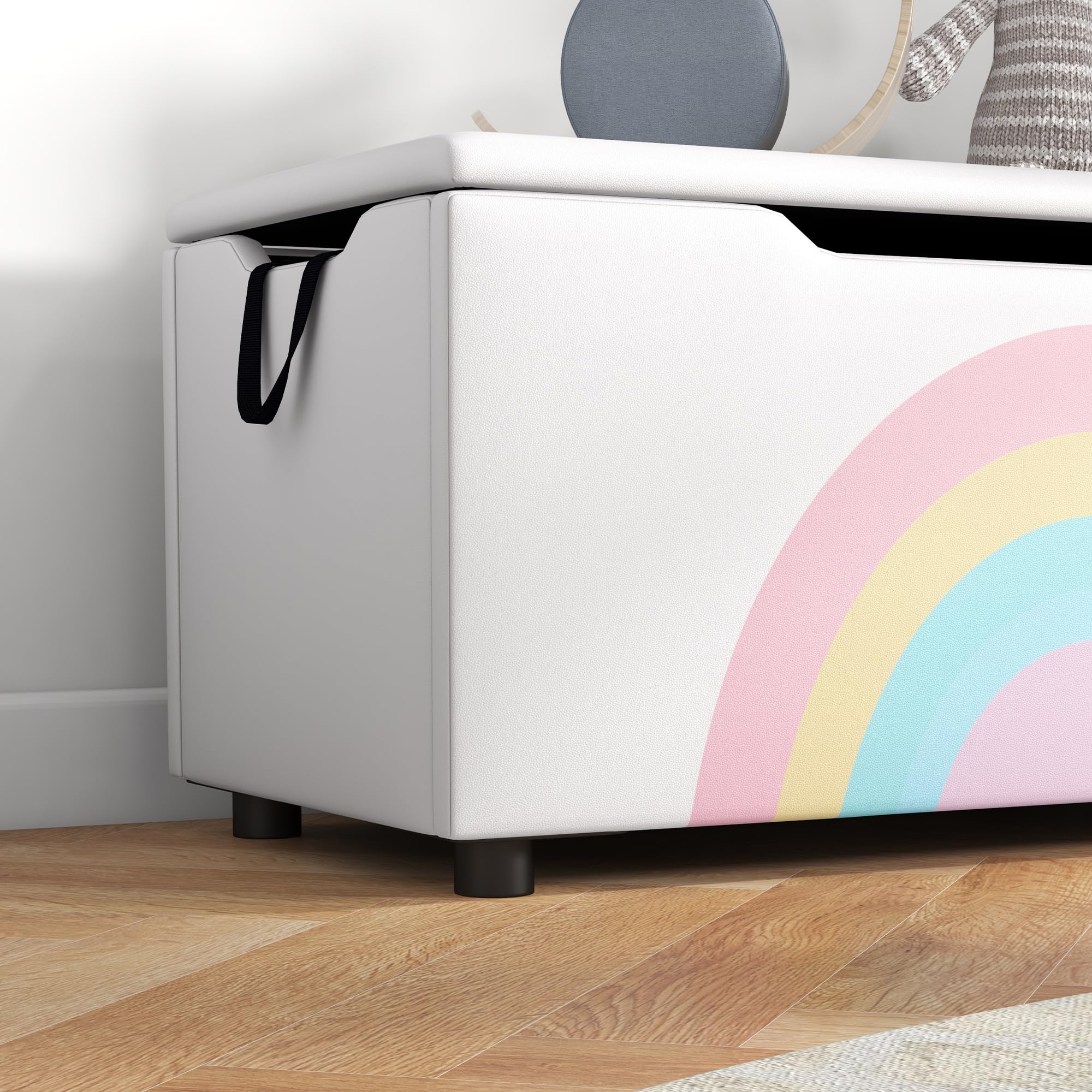Qaba Kids Toy Storage Bench with Lid & Handles - Lightweight Toy Chest for Nursery, Playroom & Bedroom - Perfect Gift for Boys & Girls Ages 3-8 (White) - Organize Toys, Books & Clothes in Style