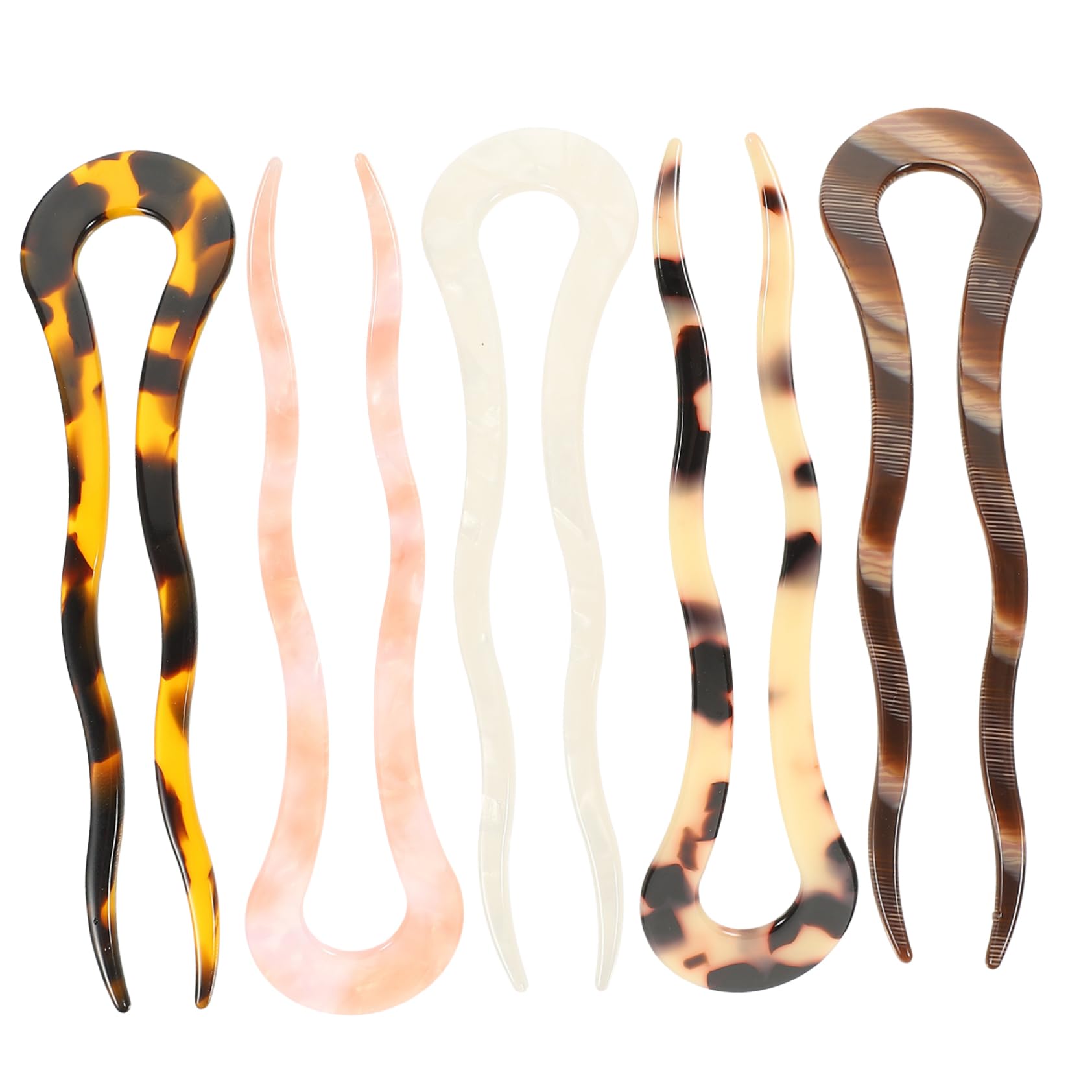 Lurrose Women's Hair Clips 5-Pack U-Shape Hair Sticks - French Style Cellulose Acetate Tortoise Shell Hair Pins for Women, Ladies & Bridal Hairstyles - Perfect for Weddings, Parties & Everyday Elegant Looks