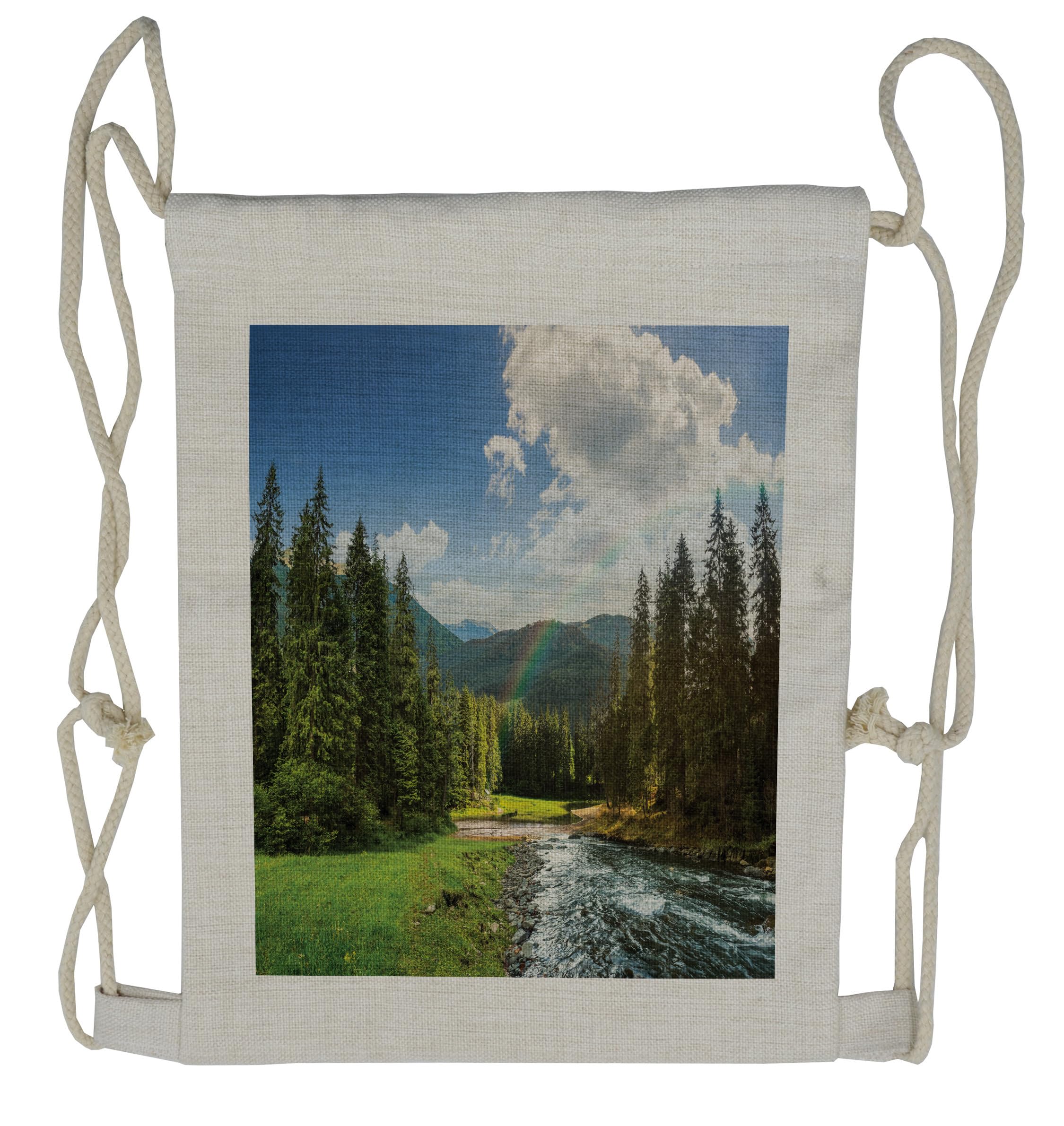 Lunarable Green Riverside Trees Landscape Drawstring Backpack - Lightweight Sackpack Bag for Hiking, Travel & School Use