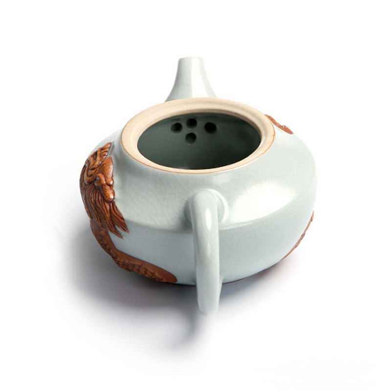 Premium Ruyao Dragon Teapot with Natural Agate Lid - Handcrafted Chinese Ceramic Tea Set for Gongfu Tea Ceremony, Home Decor & Gift