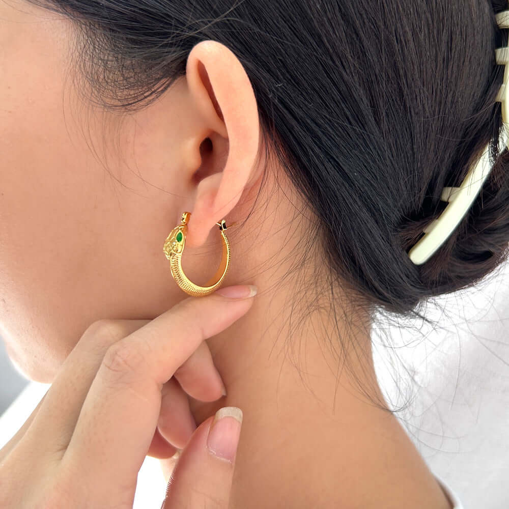 18K Gold Snake Huggie Hoops Earrings for Women | Trendy Minimalist Hoop Earrings | Perfect for Everyday Wear, Parties & Gifts | JDE352