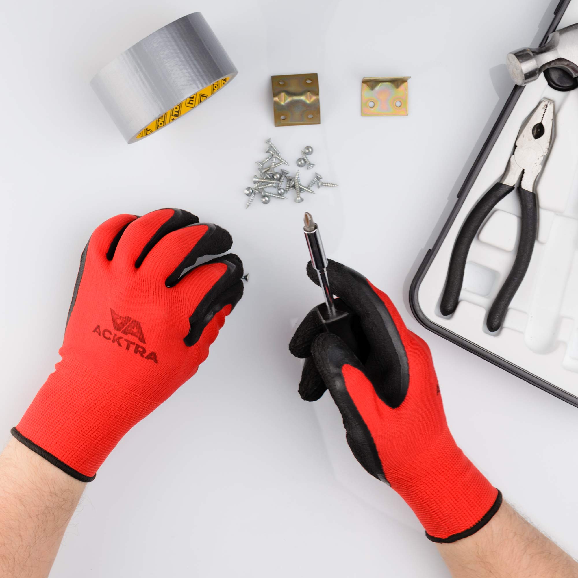 Crinkle Rubber Coated Safety Work Gloves - 12 Pairs Bulk Pack WG009 RB for Construction, Gardening & DIY Projects