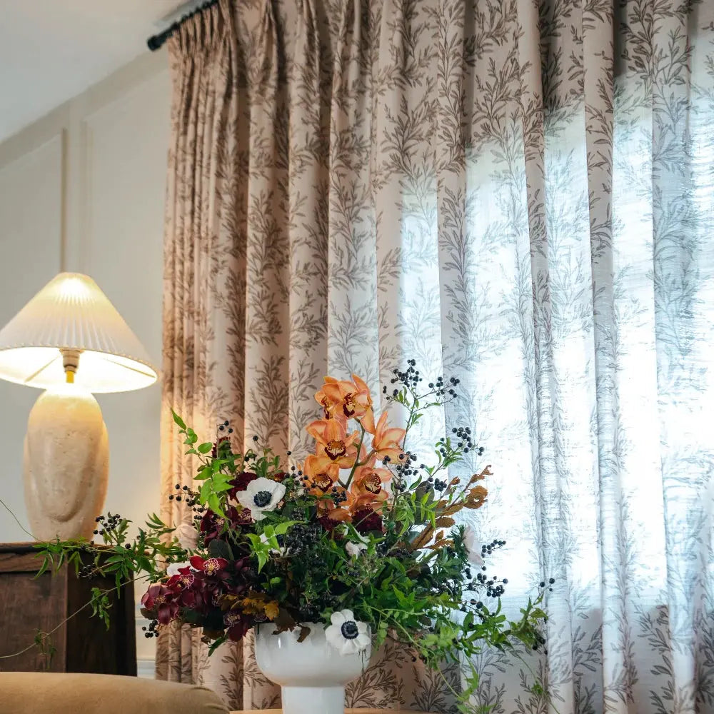 Elegant Sara Le Print Linen Drapery Pleated Curtains - Soft Textured Window Treatments for Living Room & Bedroom Decor