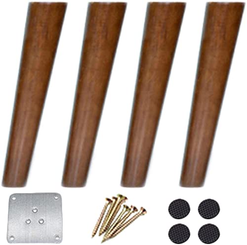 Solid Wood Furniture Legs Set of 4 - Round Table Legs, Kitchen Cabinet Feet, Conical Sofa Replacement Legs, Tilt Wooden Support Feet for Chair, Ottoman, Coffee Table, Bed & Dresser - Includes Screws (Walnut) - Perfect for Home Office, Living Room & Bedroom Furniture Upgrade
