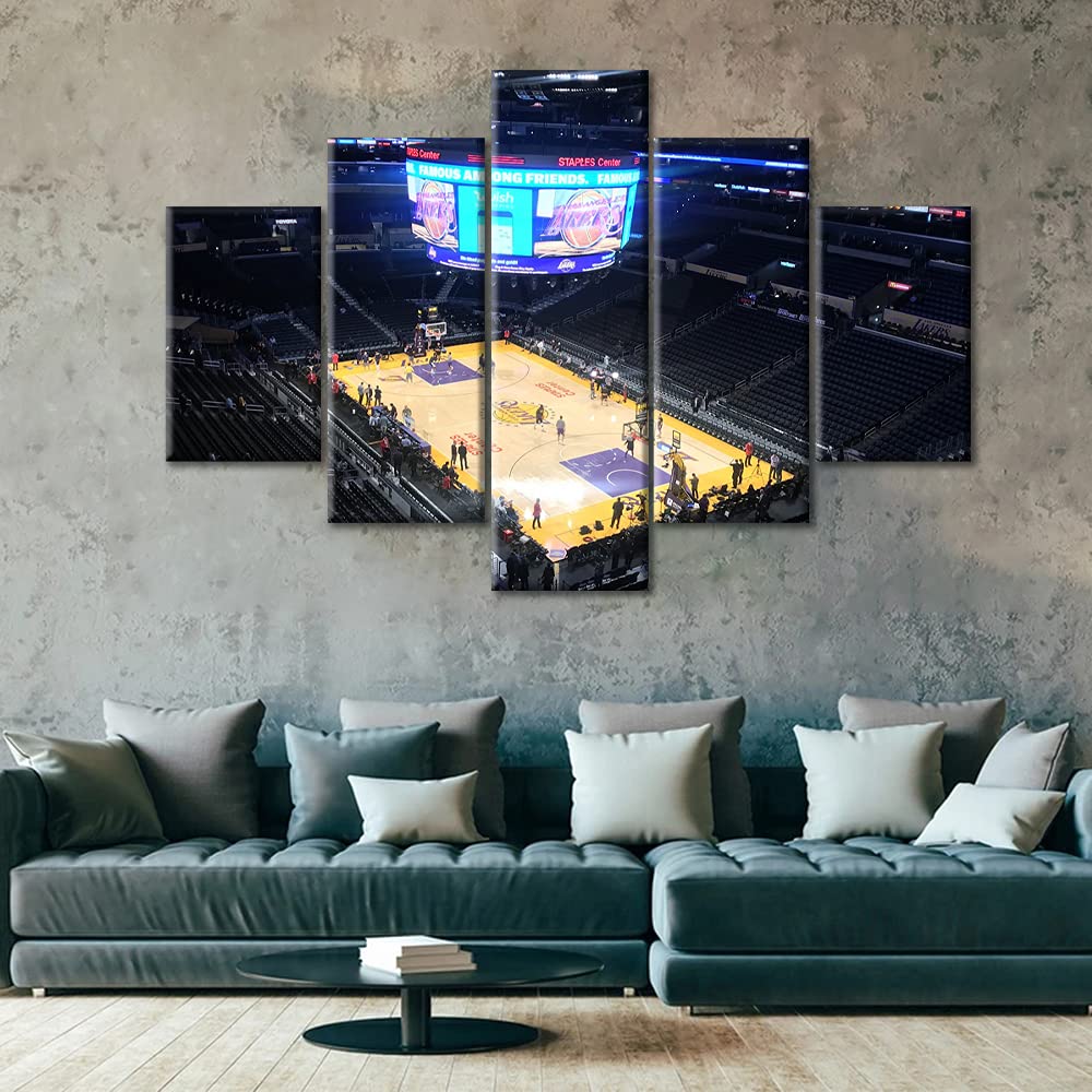 Los Angeles Lakers Basketball Stadium Wall Art - 5 Piece Canvas Print Poster Set | Staples Center Sports Decor | Framed Picture for Boys Bedroom & Man Cave | 60
