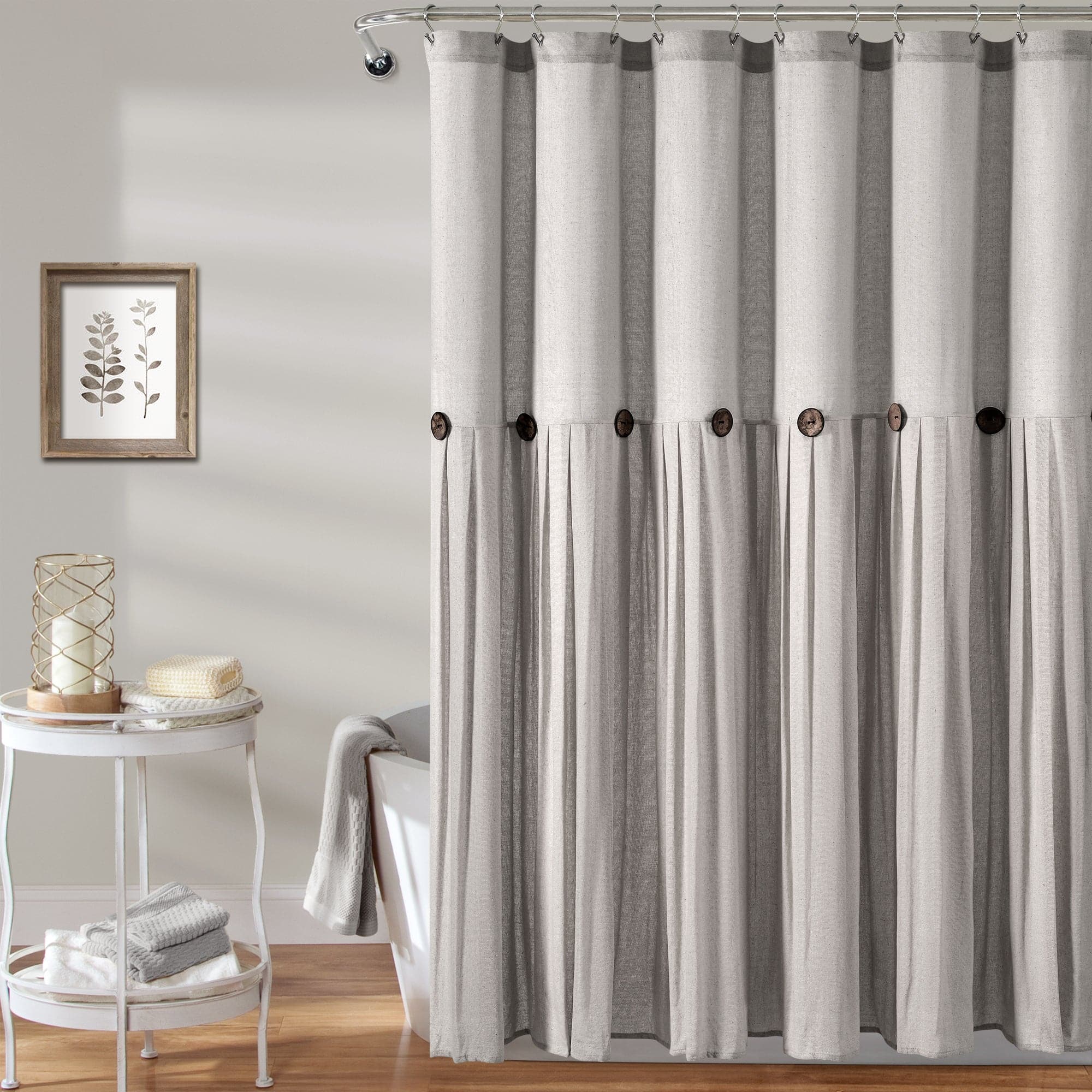 Linen Button Shower Curtain - Waterproof Bathroom Decor for Modern & Farmhouse Style - Perfect for Home, Apartment, and Spa Use