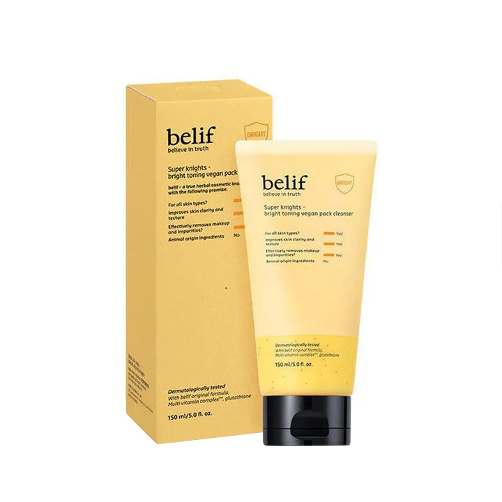 Belif Super Knights Bright Toning Vegan Cleanser 150ml - Gentle Face Wash for Brighter Skin, Vegan & Cruelty-Free - Perfect for Daily Skincare Routine & Travel