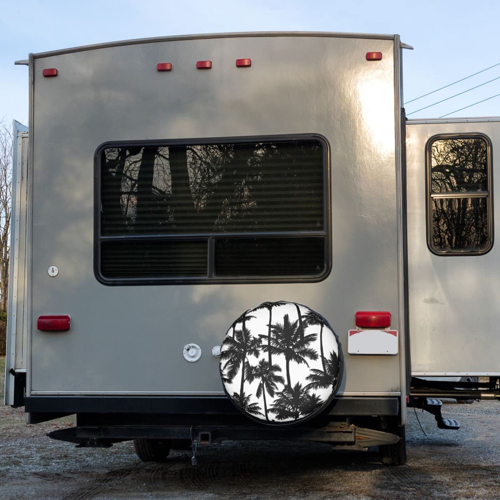 16 Inch Black Palm Tree Spare Tire Cover - Dust-Proof Wheel Protector for Trailers, RVs, SUVs & Vehicles | Perfect for Road Trips & Outdoor Adventures