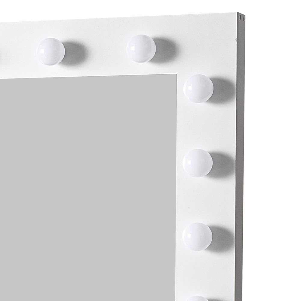 Shally Dogan Makeup Vanity Set with Stool - Ophelia Model with 12 LED Lights, Wooden White Dressing Table with Mirror & Drawers, Padded Comfortable Seat, Cold & Warm Lighting - Perfect for Bedroom Makeup Station, Beauty Room Decor, Bridal Dressing Area