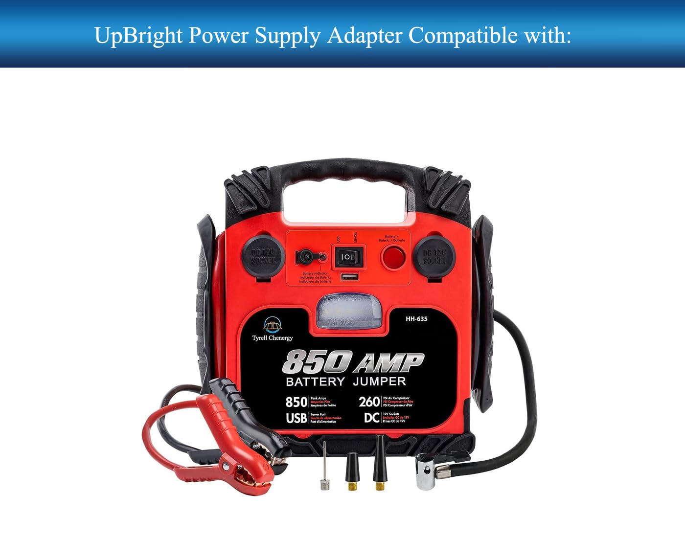 UpBright AC/DC Adapter for Tyrell Chenergy HH-635 HH635 850A Car Battery Jumper & Air Compressor - Replacement Power Supply Charger Cable - Perfect for Emergency Jump Starts & Roadside Assistance