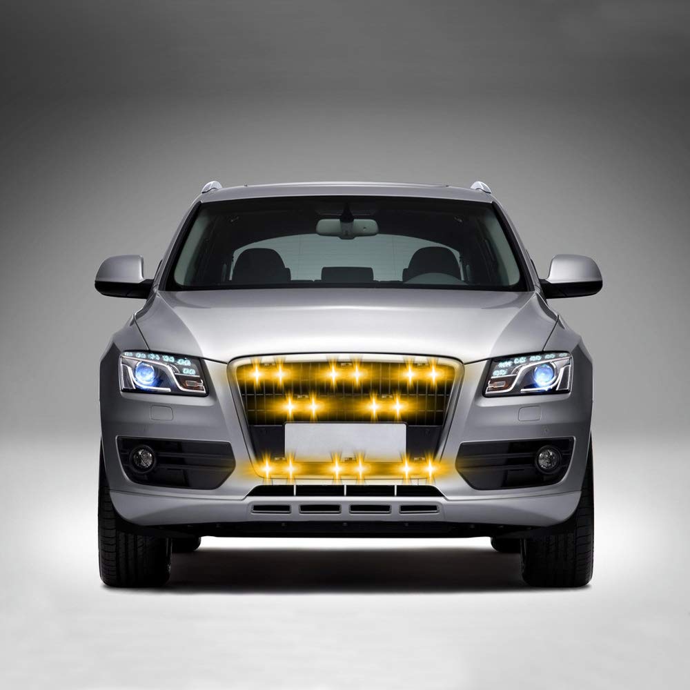 16 LED Amber Grille Strobe Lights for Cars, Trucks & Ambulances - Wireless Remote Control Emergency Warning Lights | Police Flash Lights for Dash, Deck & Visor | 12V Vehicle Safety Lighting for Roadside Emergencies & Construction Zones