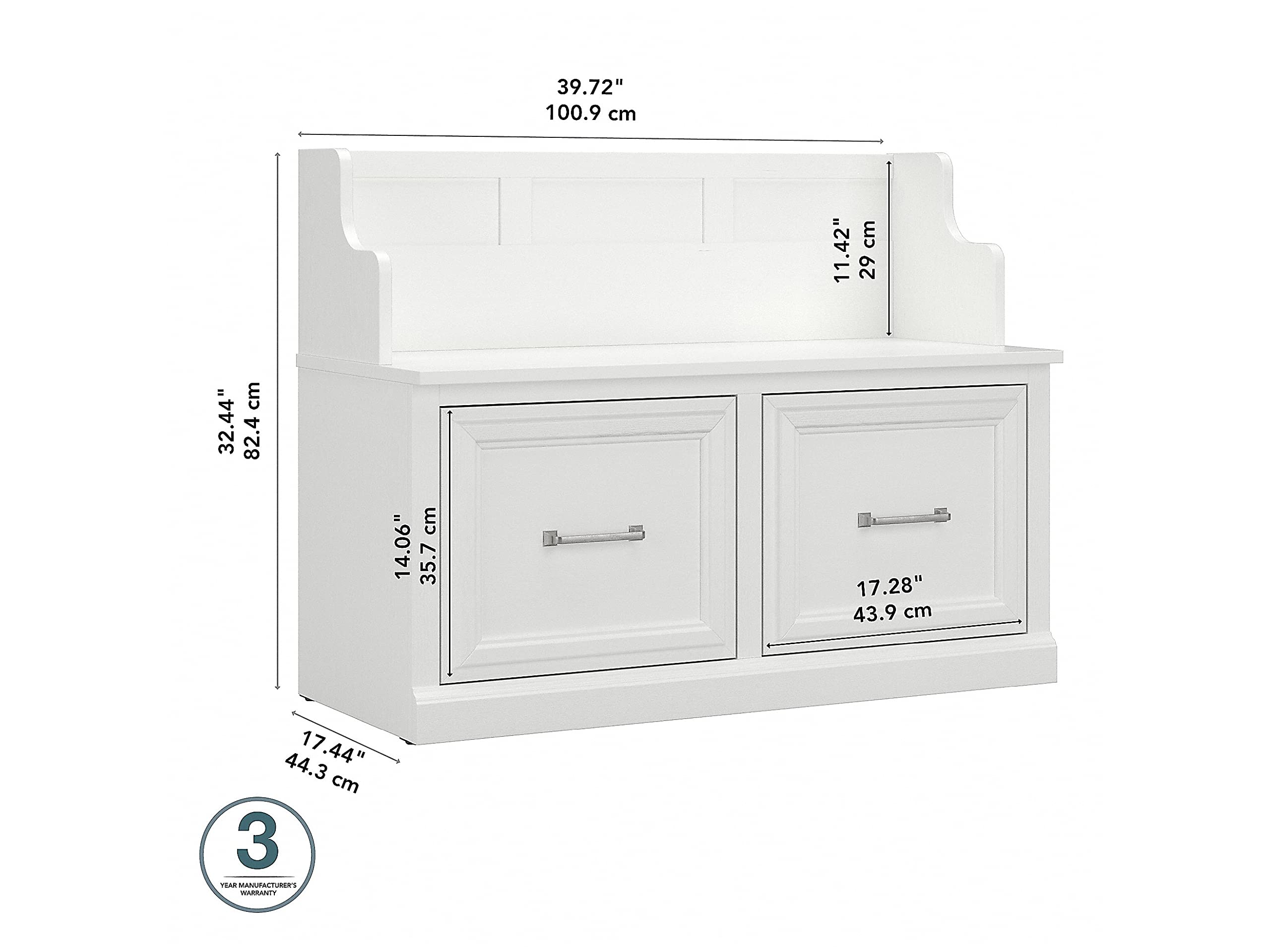Bush Furniture Woodland 40W White Ash Entryway Bench with Storage Doors | Shoe Organizer for Mudroom, Foyer & Hallway | Perfect for Small Spaces & Home Entry Organization
