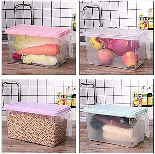 Square Plastic Food Storage Containers with Lids - 4-Pack Stackable Refrigerator Organizers for Fruits, Vegetables, Meat & Eggs | BPA-Free Kitchen Storage Containers with Handles | Perfect for Meal Prep, Leftovers & Pantry Organization (Green)