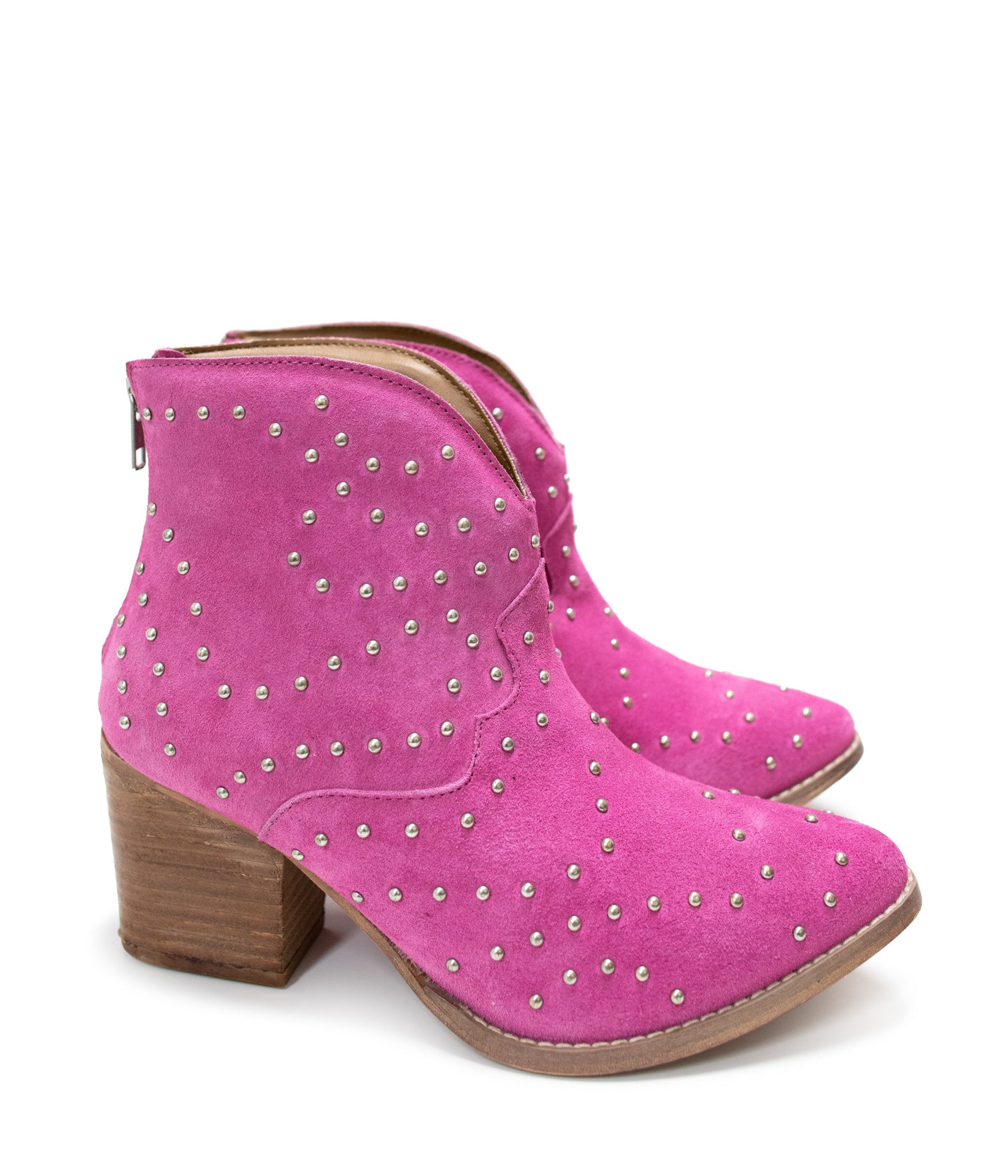 Stylish Twilight Studded Heeled Ankle Boots in Magenta | Women's Fashion Punk Rock Booties for Night Out & Party Wear