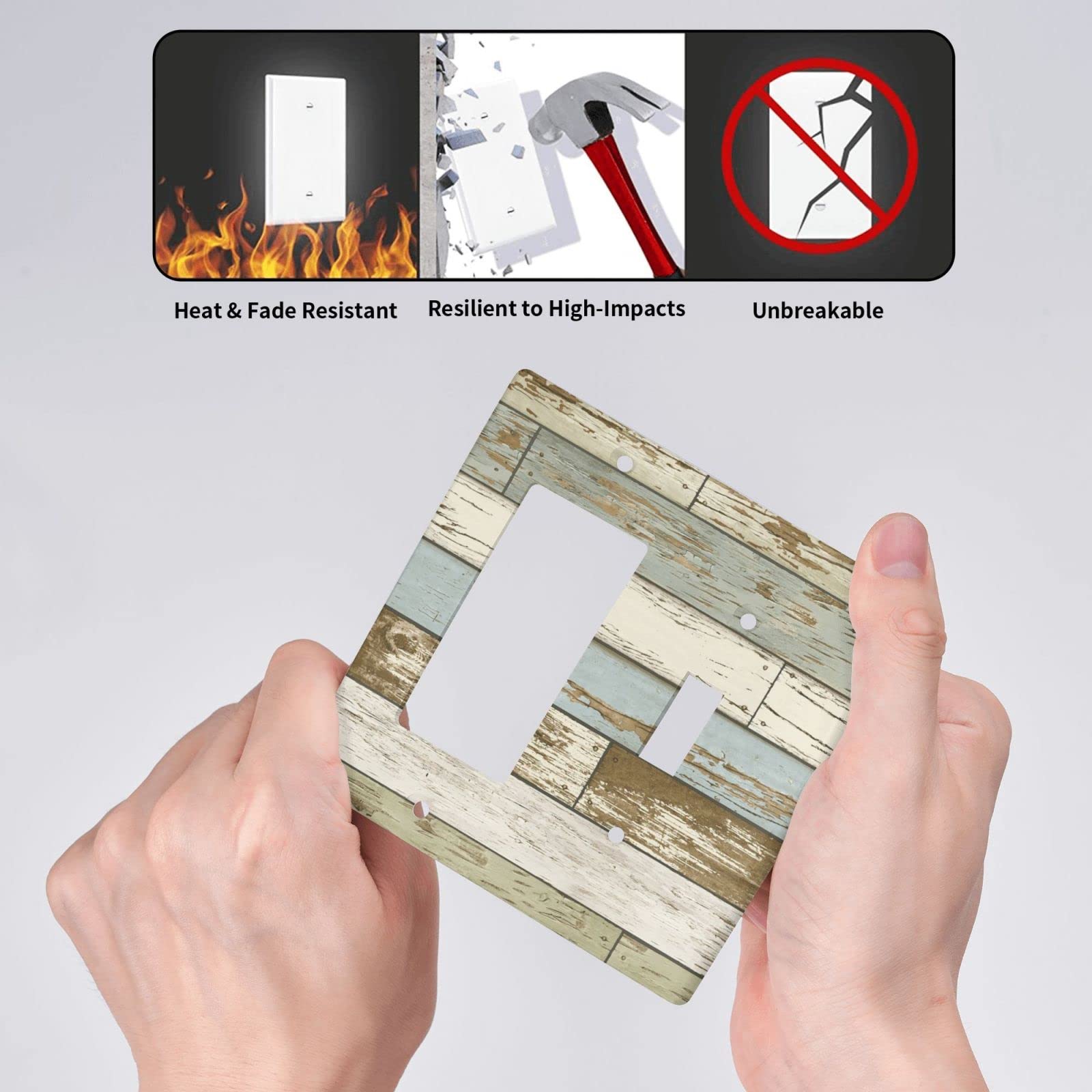 Farmhouse Style 2 Gang Wall Plate - 1 Toggle & 1 Rocker Switch Cover - Standard Size 4.5