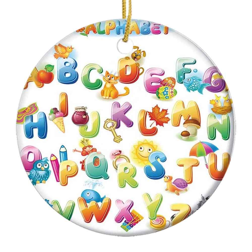 ABC Alphabet Christmas Ornaments for Kids - Educational Ceramic Learning Decor (2.85 Inch) - Perfect for Holiday Tree Decorations & Preschool Learning Activities
