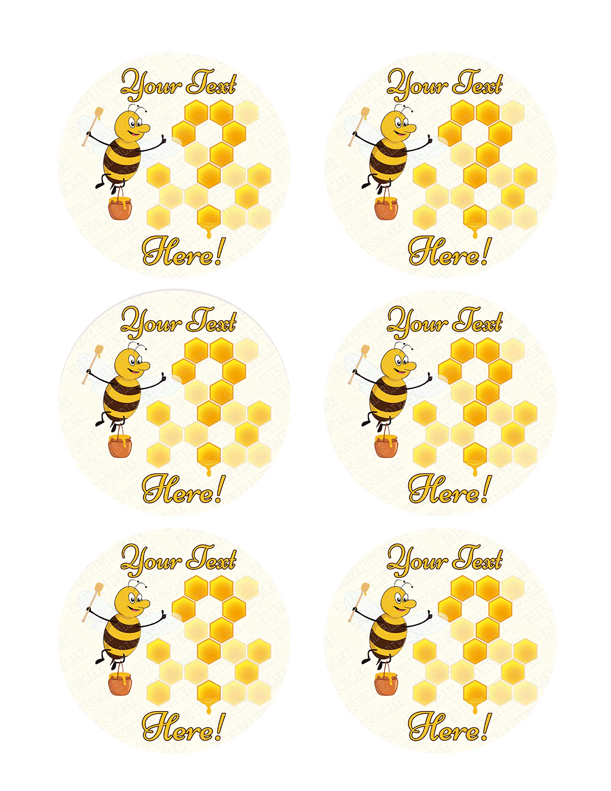 Edible Bee and Honey Cupcake Toppers - 3.25 Inch Cake Decorations (6 Pieces per Sheet) - Perfect for Birthday Parties, Baby Showers, and Wedding Cakes
