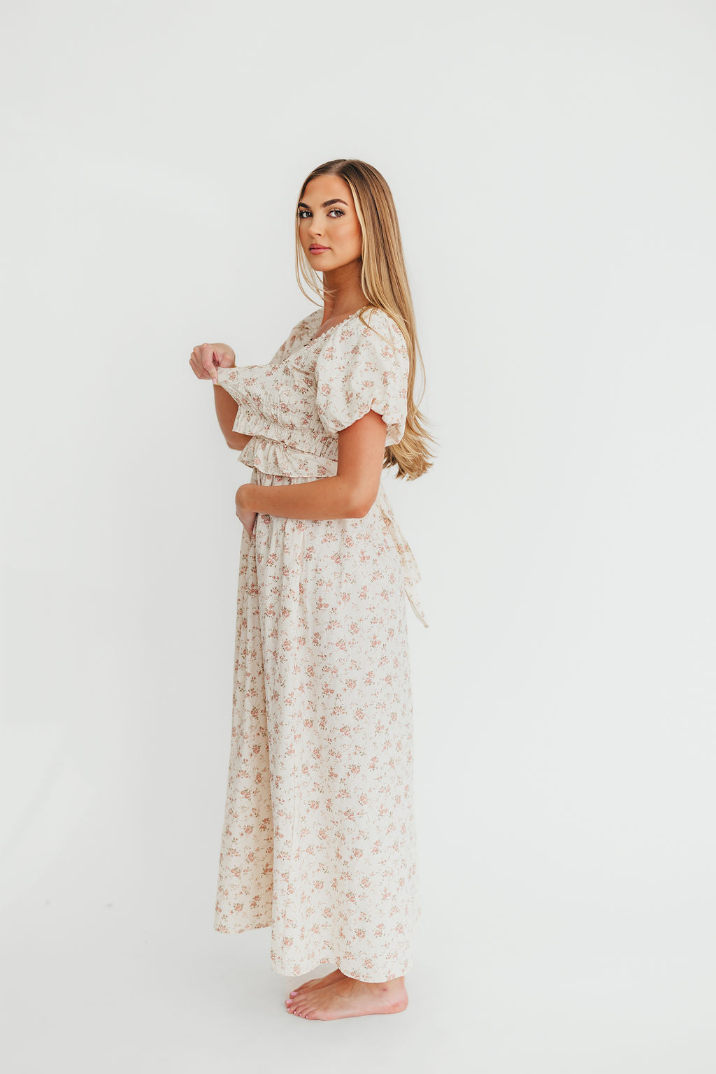 Finley 100% Cotton Peplum Midi Dress - Bump & Nursing Friendly Maternity Dress in Petal Pink | Comfortable & Stylish for Pregnancy, Nursing, and Everyday Wear
