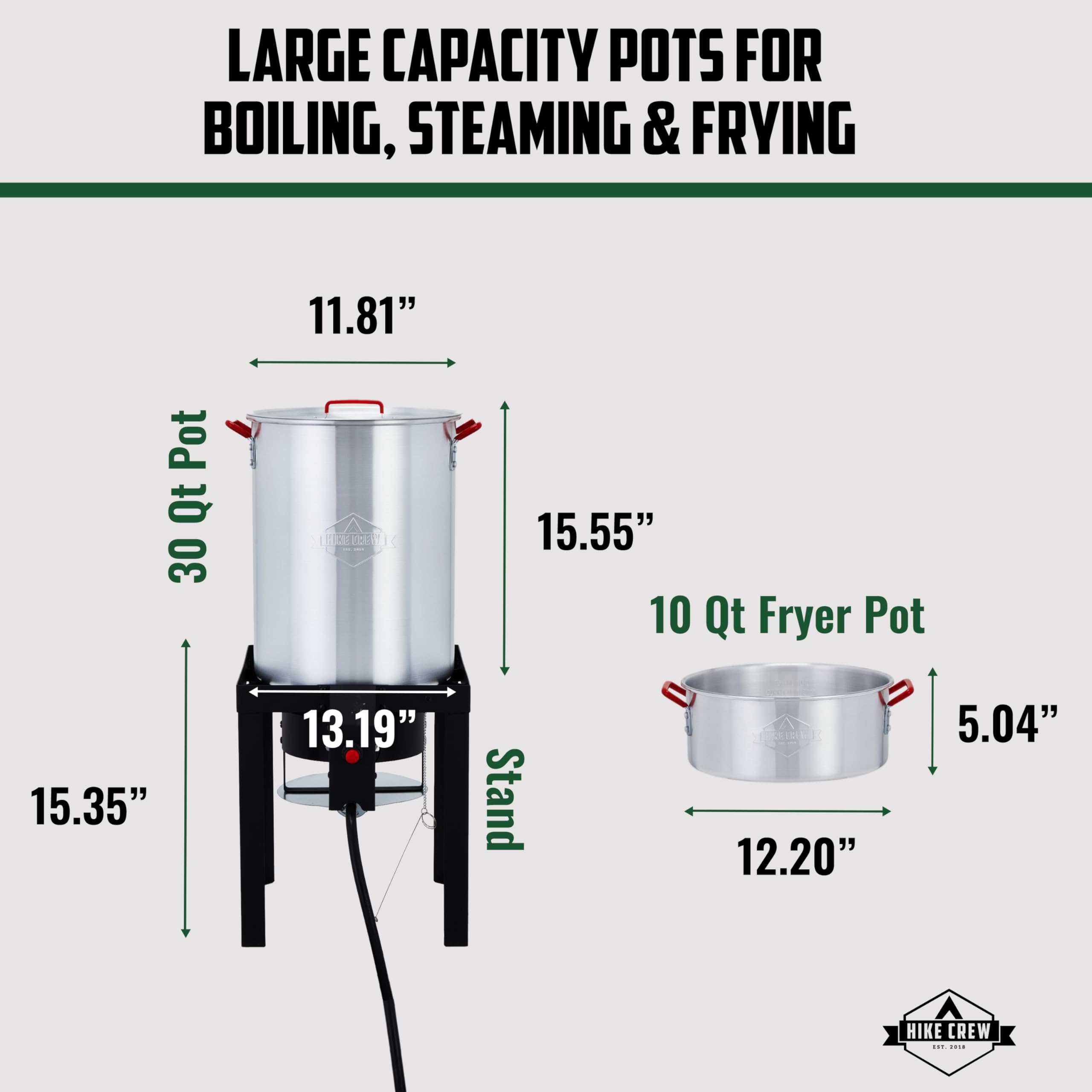 Hike Crew 50,000 BTU Outdoor Propane Turkey Fryer Kit with Igniter & Stainless Steel Funnel - Complete Set Includes 30qt & 10qt Pots, Strainer Baskets, 12