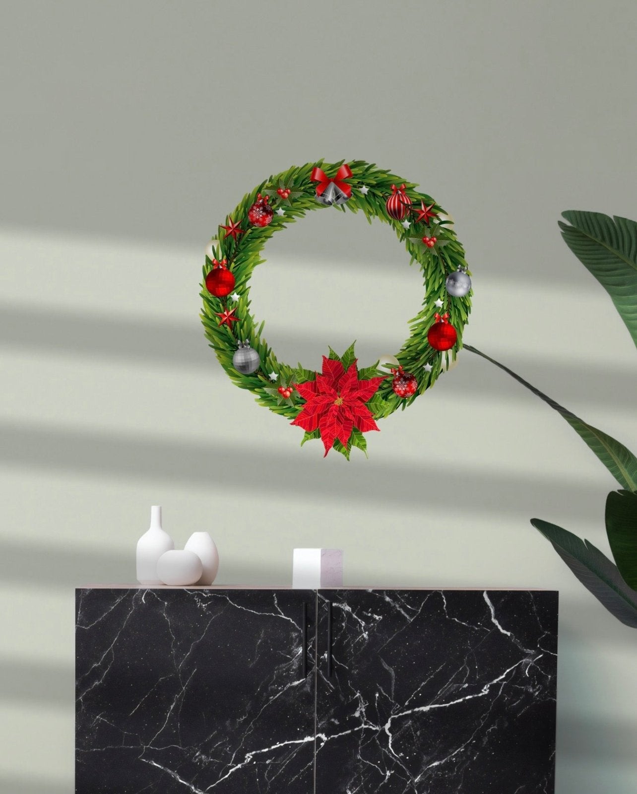 Christmas Wreath Decal - Holiday Door Decor, Festive Window Sticker, Seasonal Home Decoration - Perfect for Front Door, Fireplace Mantel & Holiday Party Decor