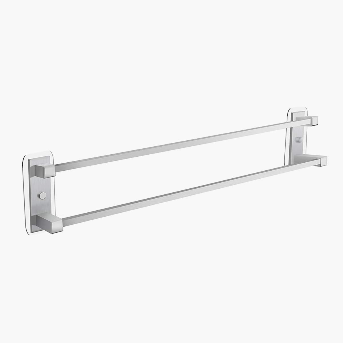 No Drill Double Bar Towel Rack - 25.4 Inch Self Adhesive Wall Mounted Stainless Steel Towel Holder for Bathroom, Kitchen & Hotel - Strong Adhesive for Heavy Towels - LT-92001