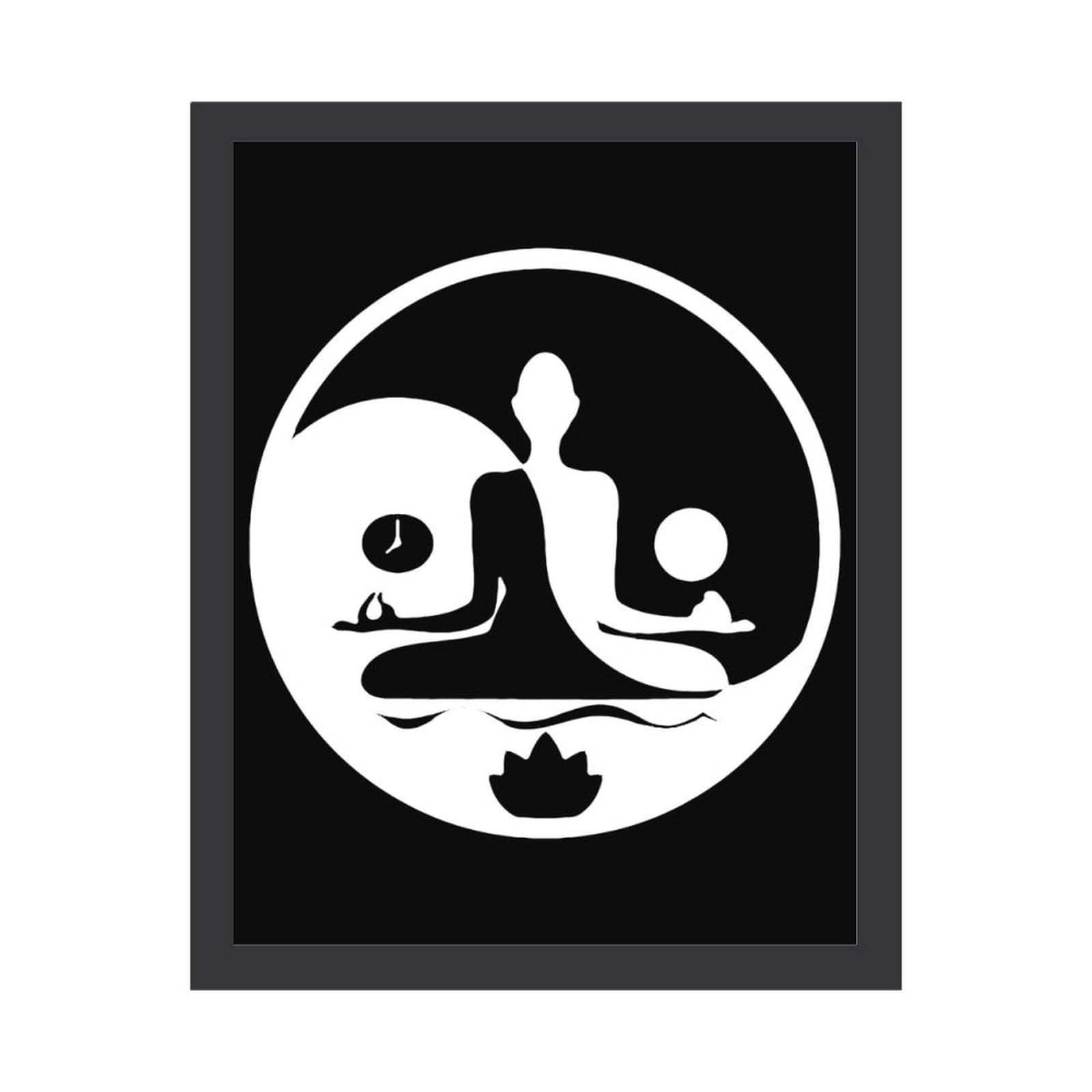 Yin Yang Yoga Wall Art - Vintage Framed Painting Poster for Living Room Decor | Meditation & Yoga Studio Wall Hanging