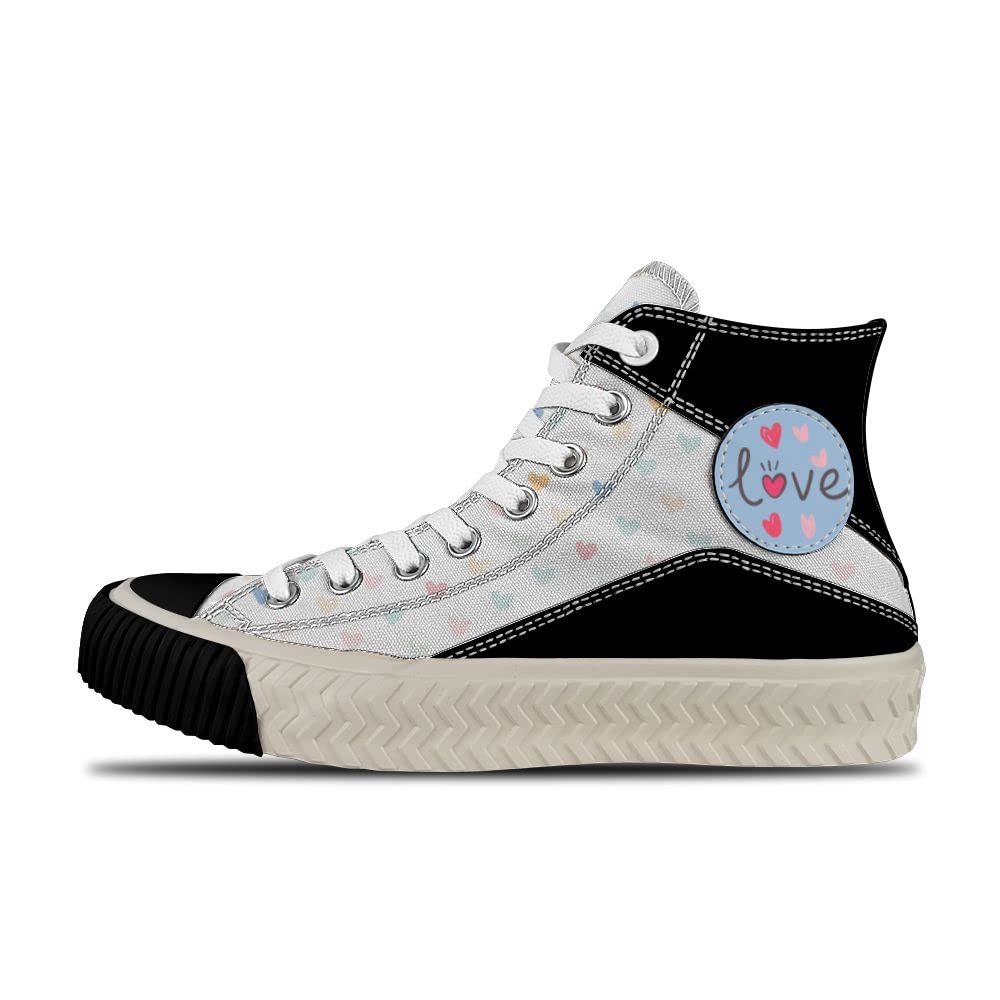 Custom Heart Love Design Retro High Top Sneakers - Non-Slip Tire Bottom Lace Up Fashion Shoes for Women & Men | Perfect Gift for Couples, Girlfriend, Boyfriend | Valentine's Day, Anniversary & Romantic Occasions