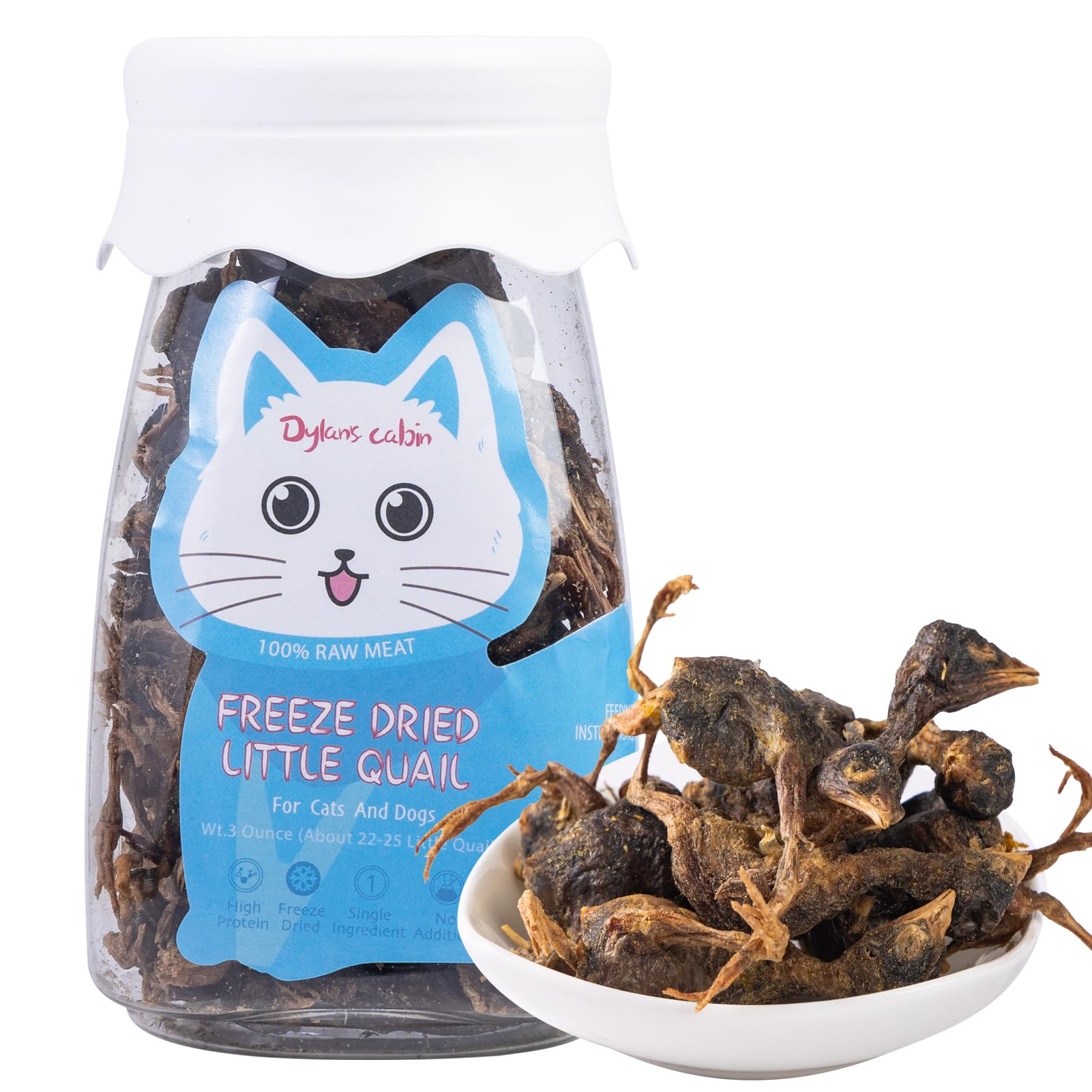 Freeze Dried Little Quail Treats for Cats & Dogs - All-Natural Single Ingredient Protein Snack, Healthy Training Reward (85g) - Perfect for Puppy Training, Senior Pets & Weight Management