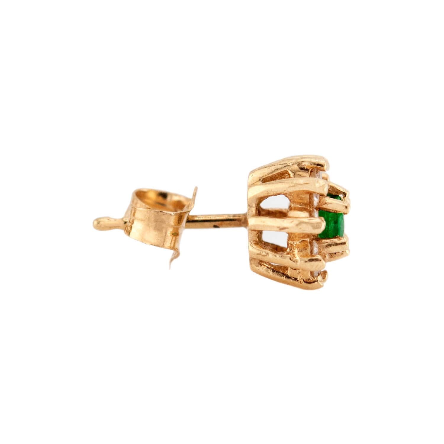 14K Gold Emerald and Diamond Halo Stud Earrings for Women - Elegant Dainty Jewelry for Weddings, Parties & Special Occasions