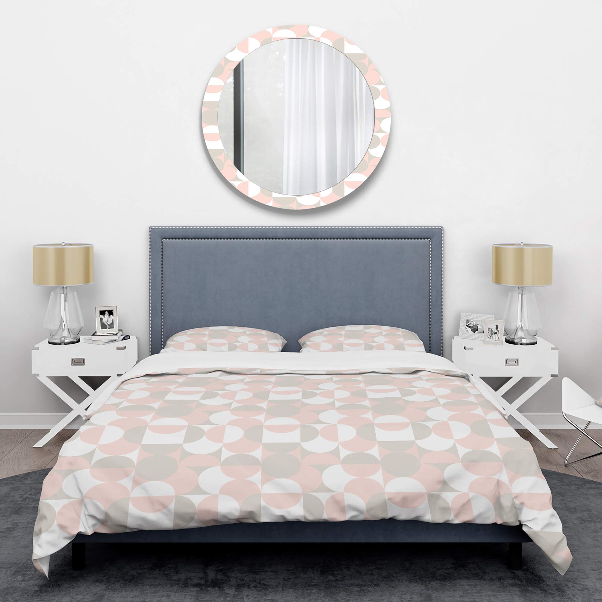 DesignQ Retro Circular Pattern III Mid-Century Modern Duvet Cover Set - Pink Twin Size 3-Piece Bedding Set | All-Season Comfort for Vintage Inspired Bedrooms & Guest Rooms