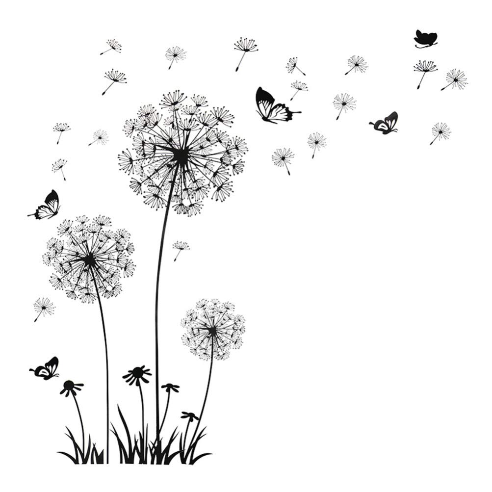 Dandelion Butterfly Wall Decals - Flying Flowers Peel & Stick Wall Art for Living Room, Bedroom, Nursery, and Office Decor