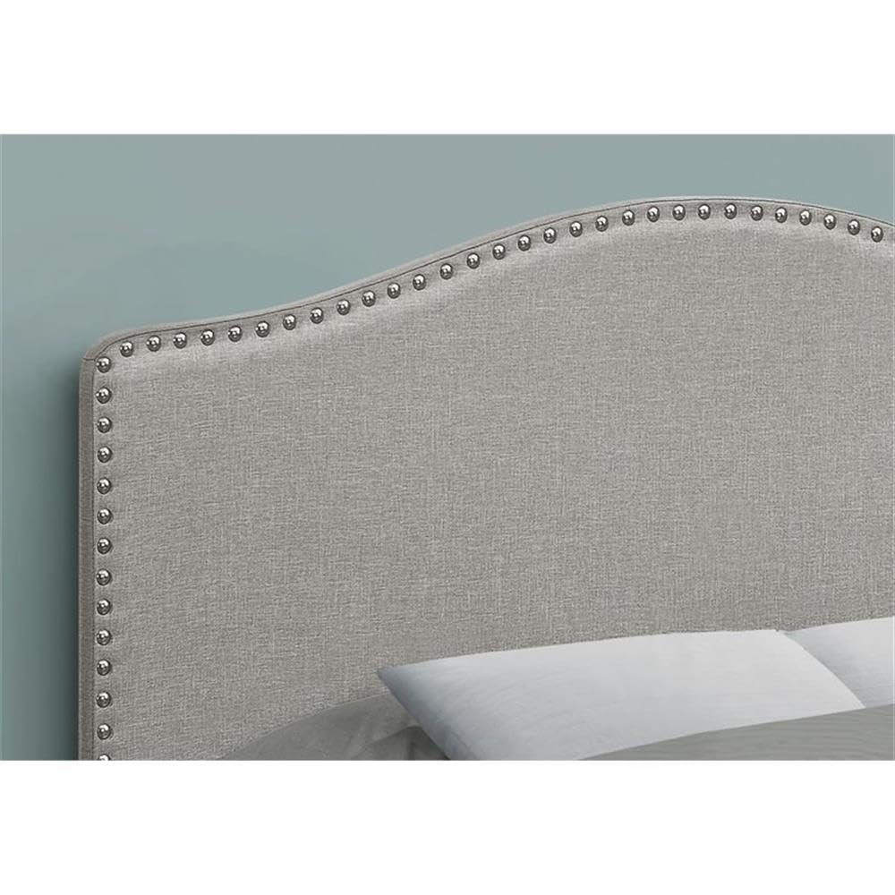 Monarch Specialties Full Size Upholstered Headboard Only - Grey Linen Look Transitional Style for Bedroom Decor | Perfect for Modern and Traditional Bedroom Settings