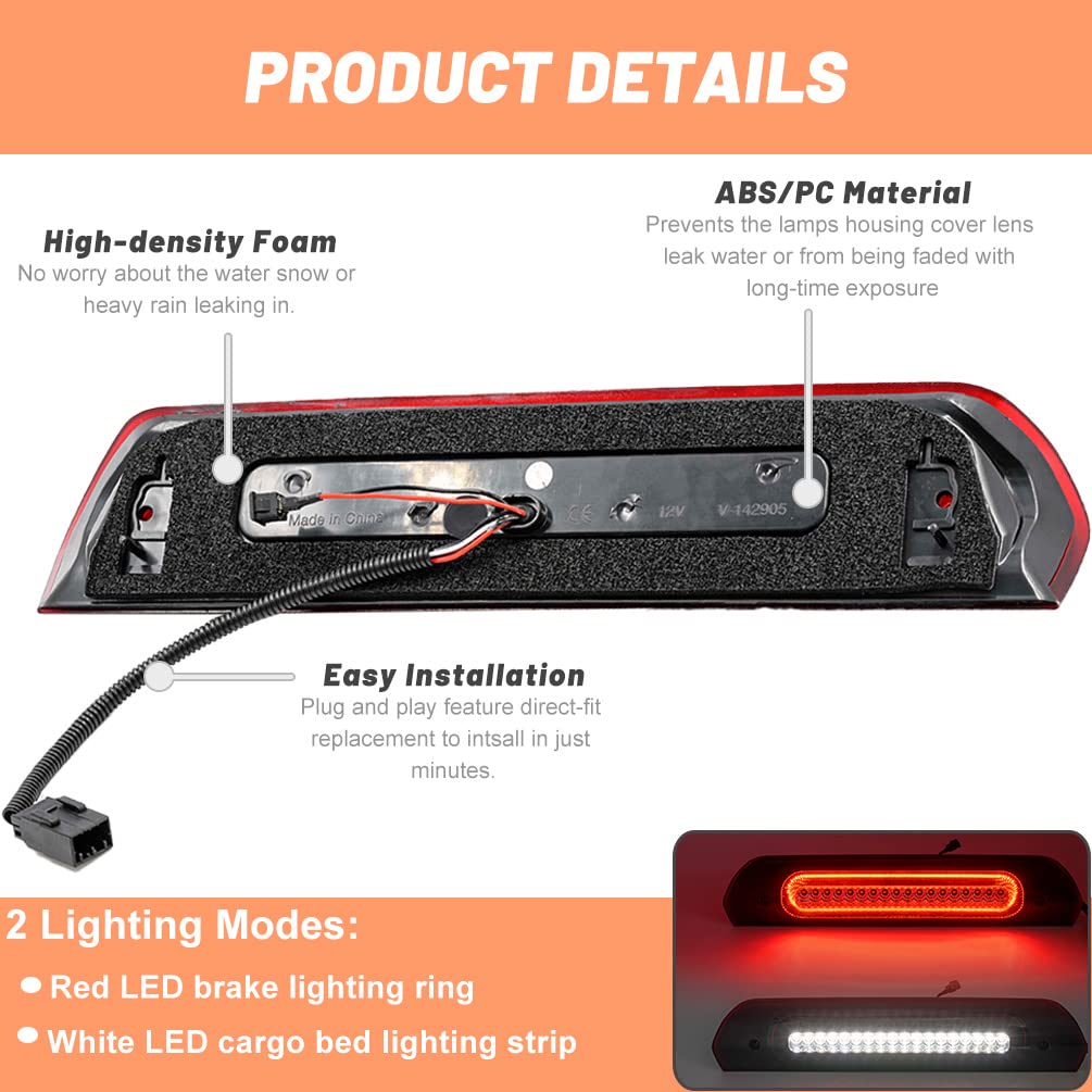 NJSBYL LED 3rd Brake Light for 2002-2009 RAM 1500 2500 3500 - Perfect for Night Driving & Safety