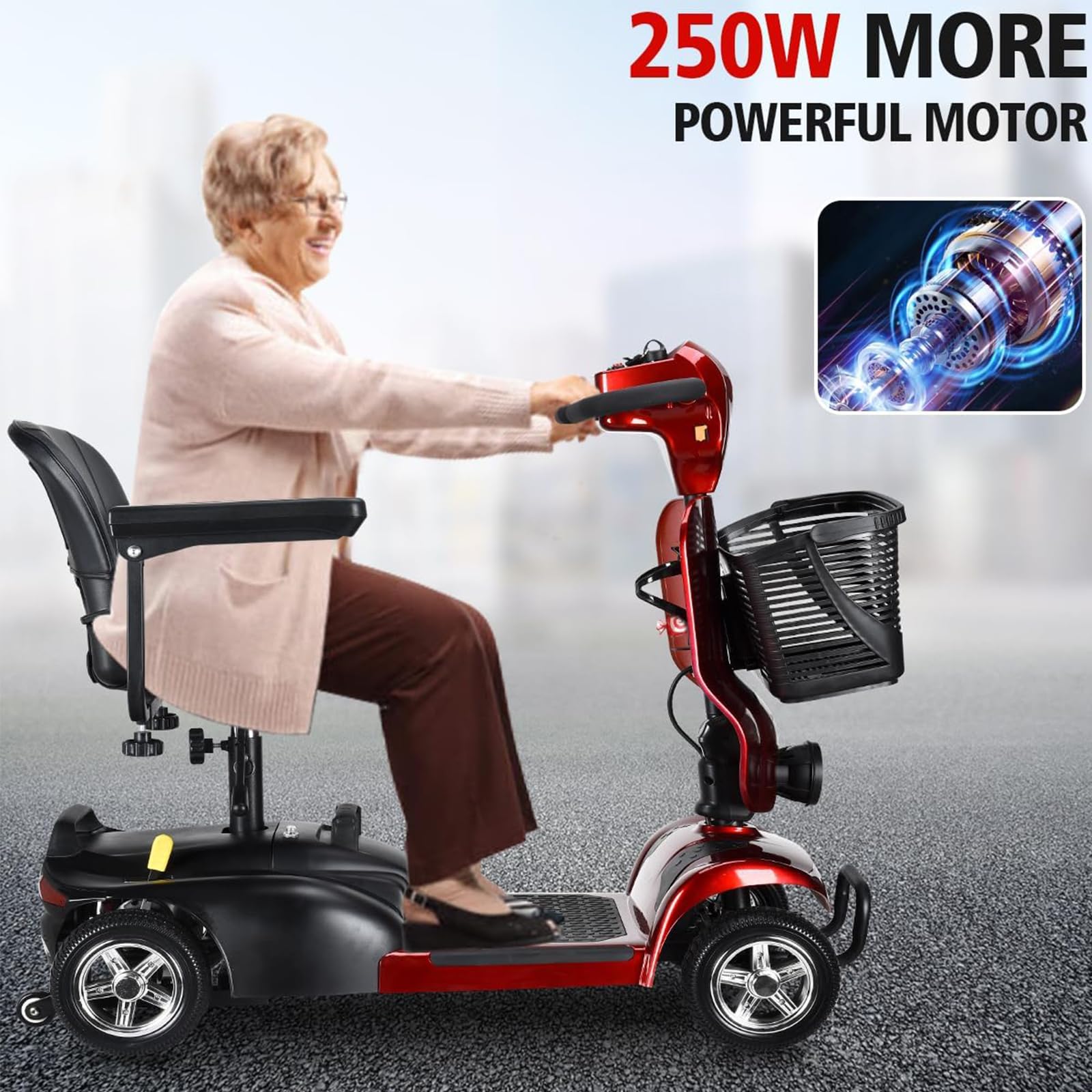 **Folding Mobility Scooter for Adults & Seniors - 300 lbs Weight Capacity, Lightweight & Compact with Seat & Basket - Ideal for Supermarket Shopping, Travel & Outdoor Use (X-02, Red)**