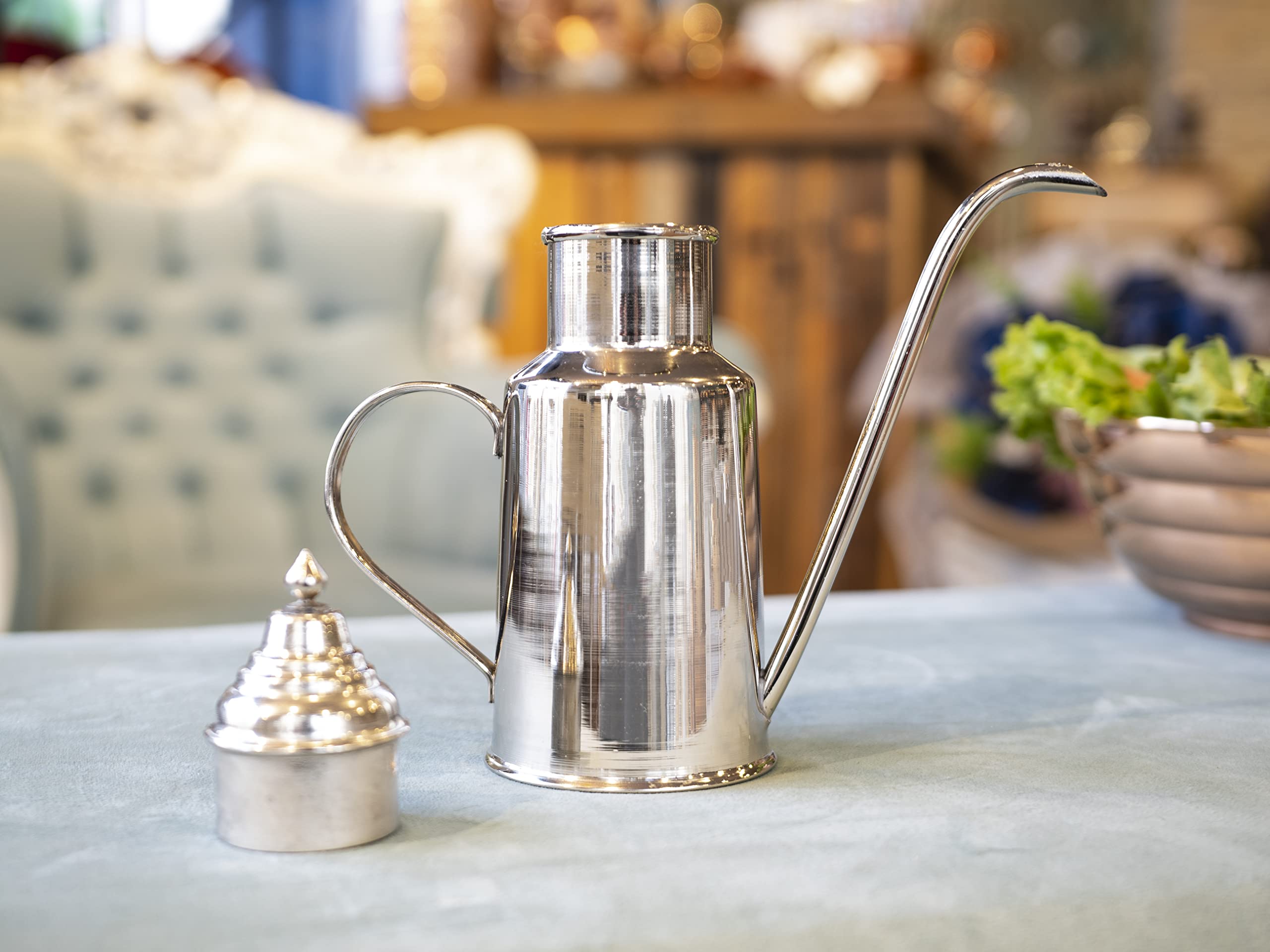 Handmade Copper Oil Bottle & Cruet - Premium Silver Finish for Kitchen & Dining - Perfect for Olive Oil, Vinegar & Salad Dressing Dispensers