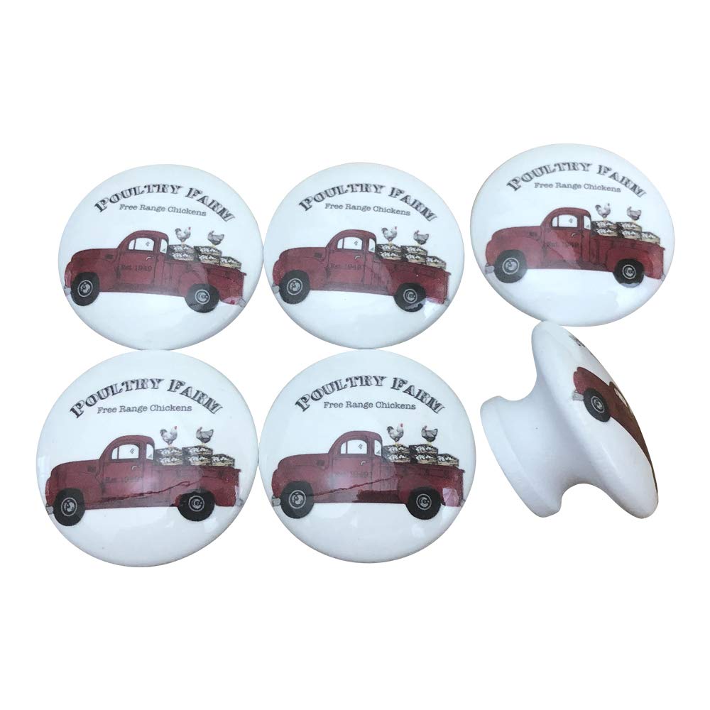 Set of 6 Farmhouse Style Wooden Cabinet Knobs - Rustic Poultry Truck Design - Perfect for Kitchen Cabinets, Dressers & DIY Furniture Projects
